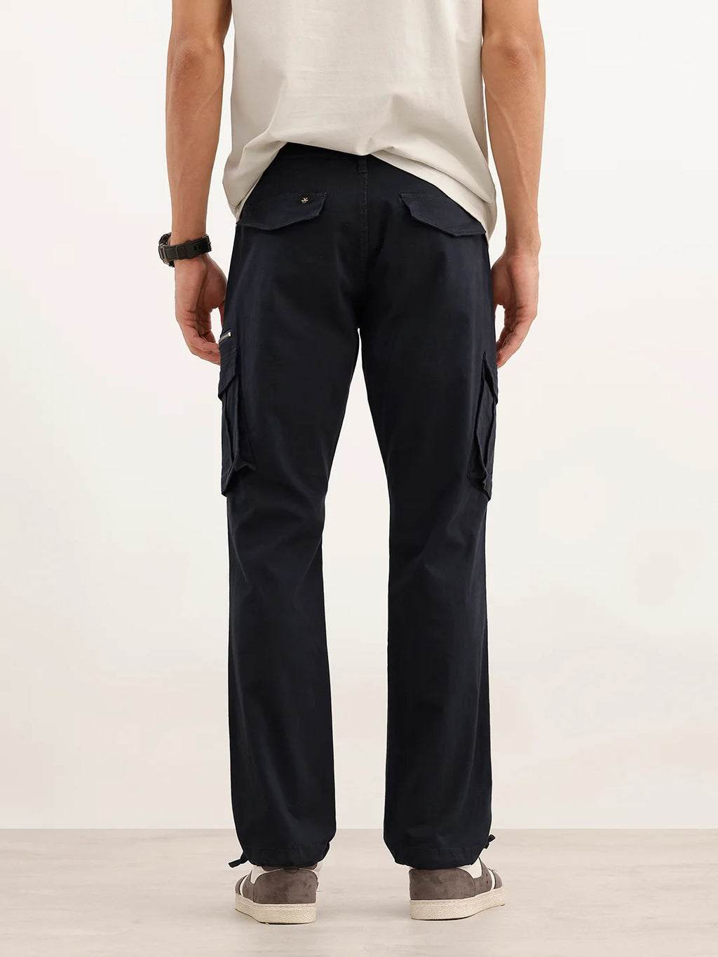 Solid Straight Fit Cargo Trouser | Navy Blue