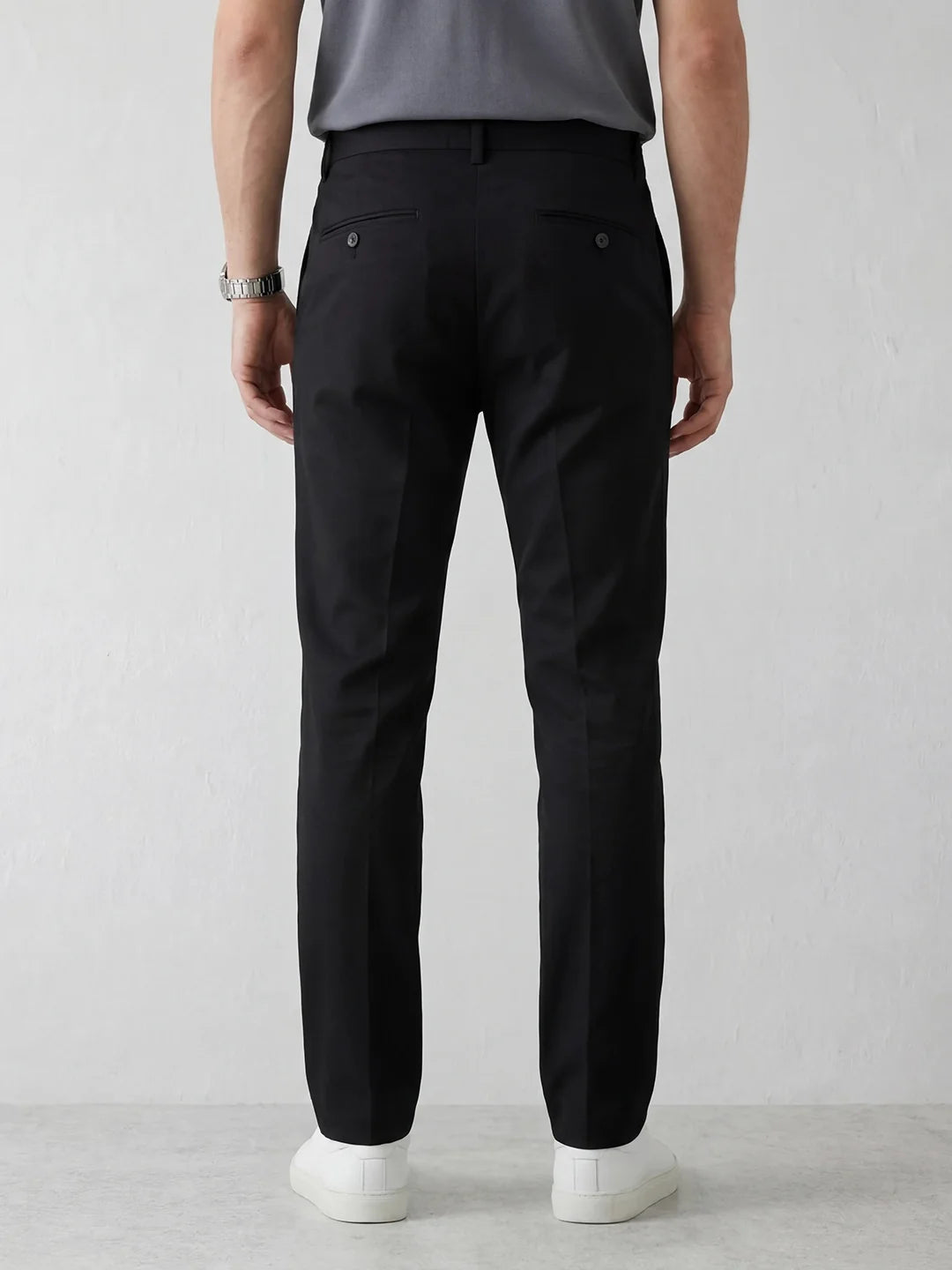 Straight Fit Solid Trouser | Black