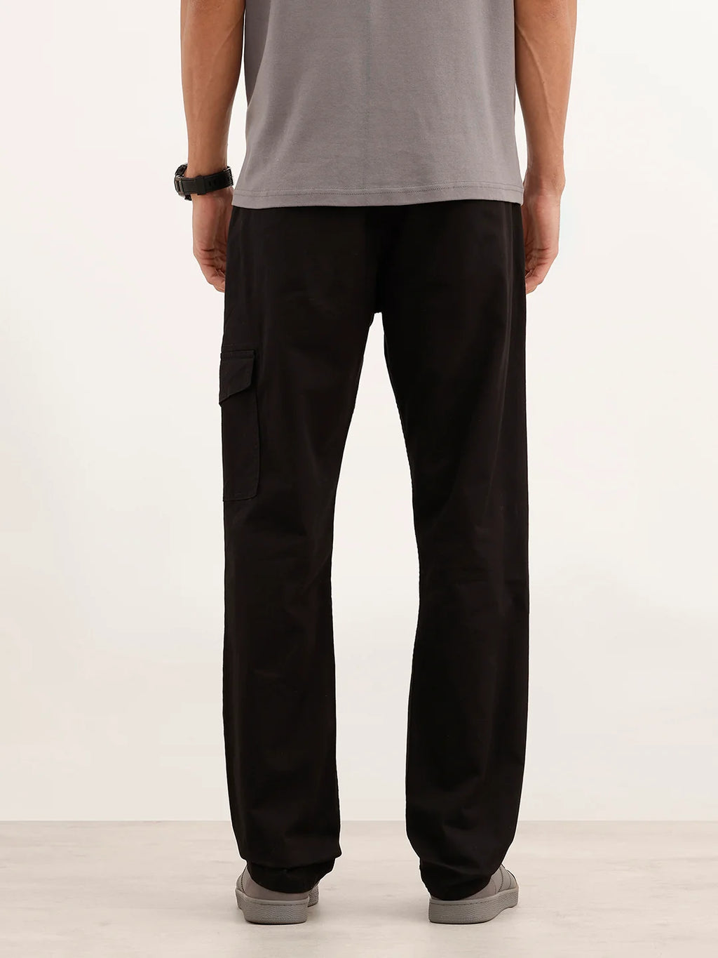 Solid Straight Fit Cargo Trouser | Black