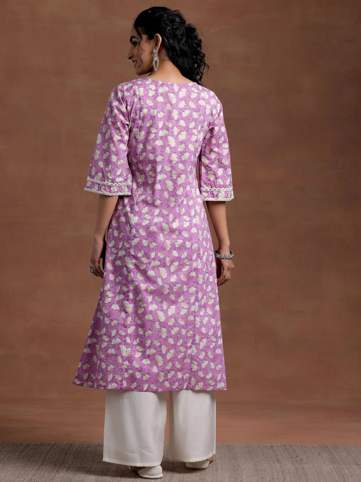 Libas Purple Printed Cotton A-Line Kurta