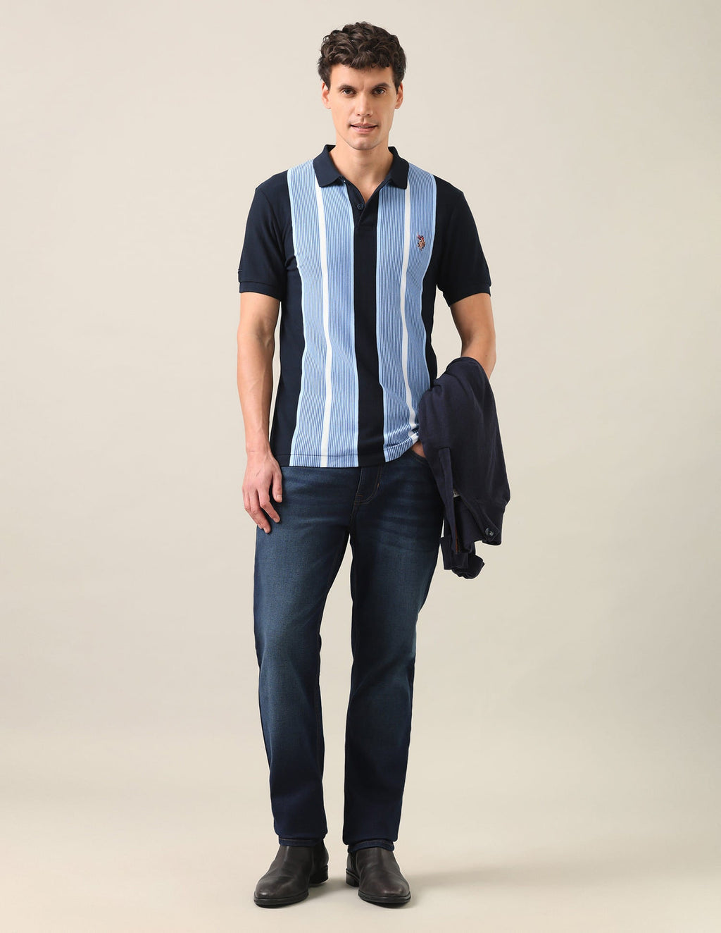 Colourblocked Vertical Striped Slim Fit Polo Shirt USP0