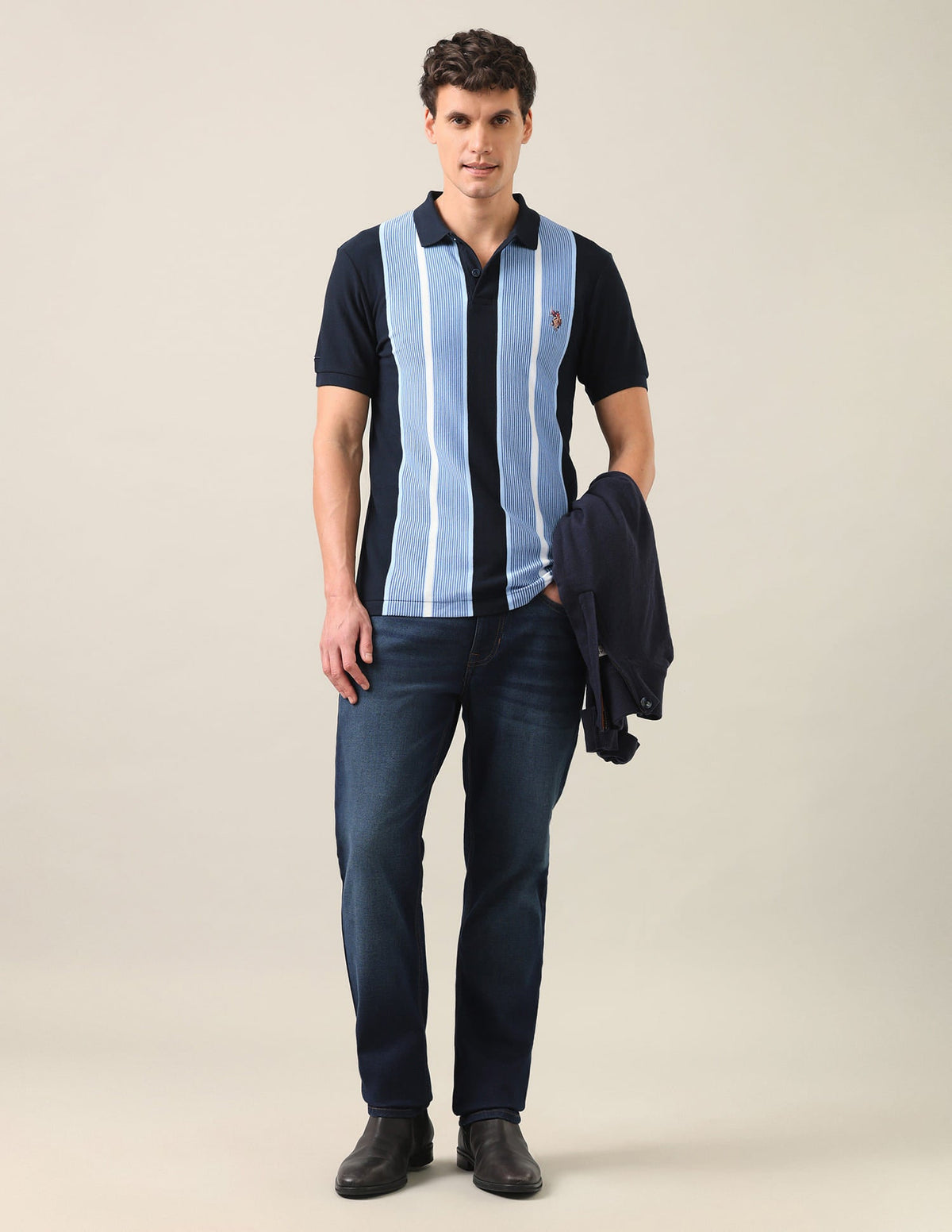 Colourblocked Vertical Striped Slim Fit Polo Shirt USP0