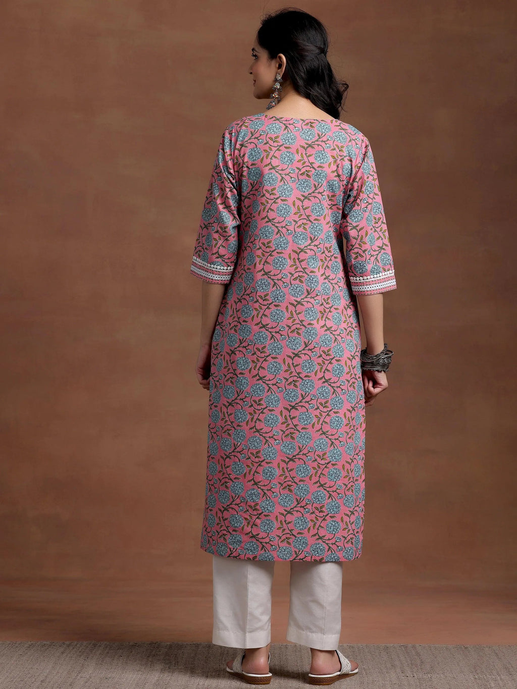 Libas Pink Printed Cotton Straight Kurta