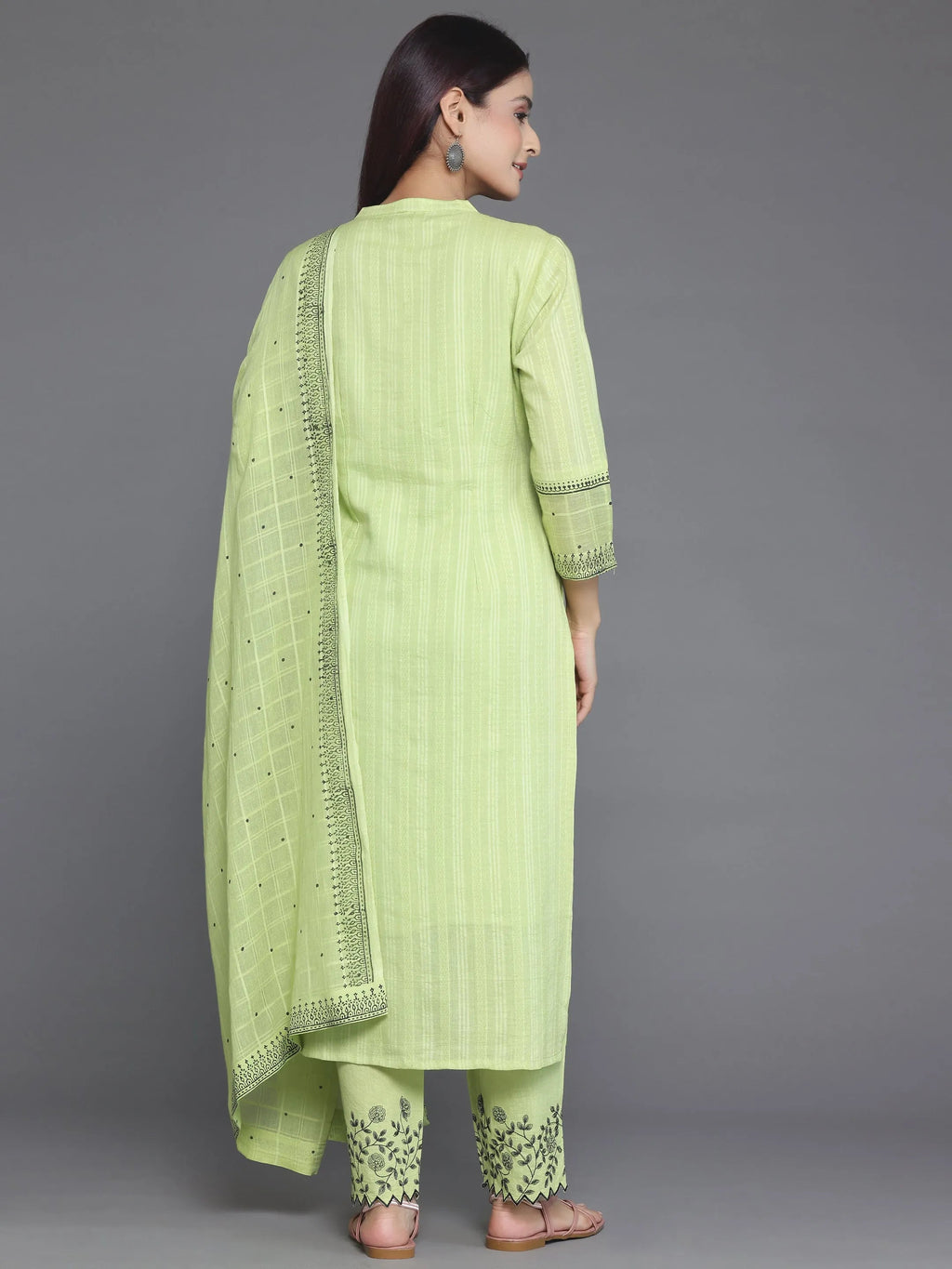 Libas Green Woven Design Cotton Straight Suit With Dupatta