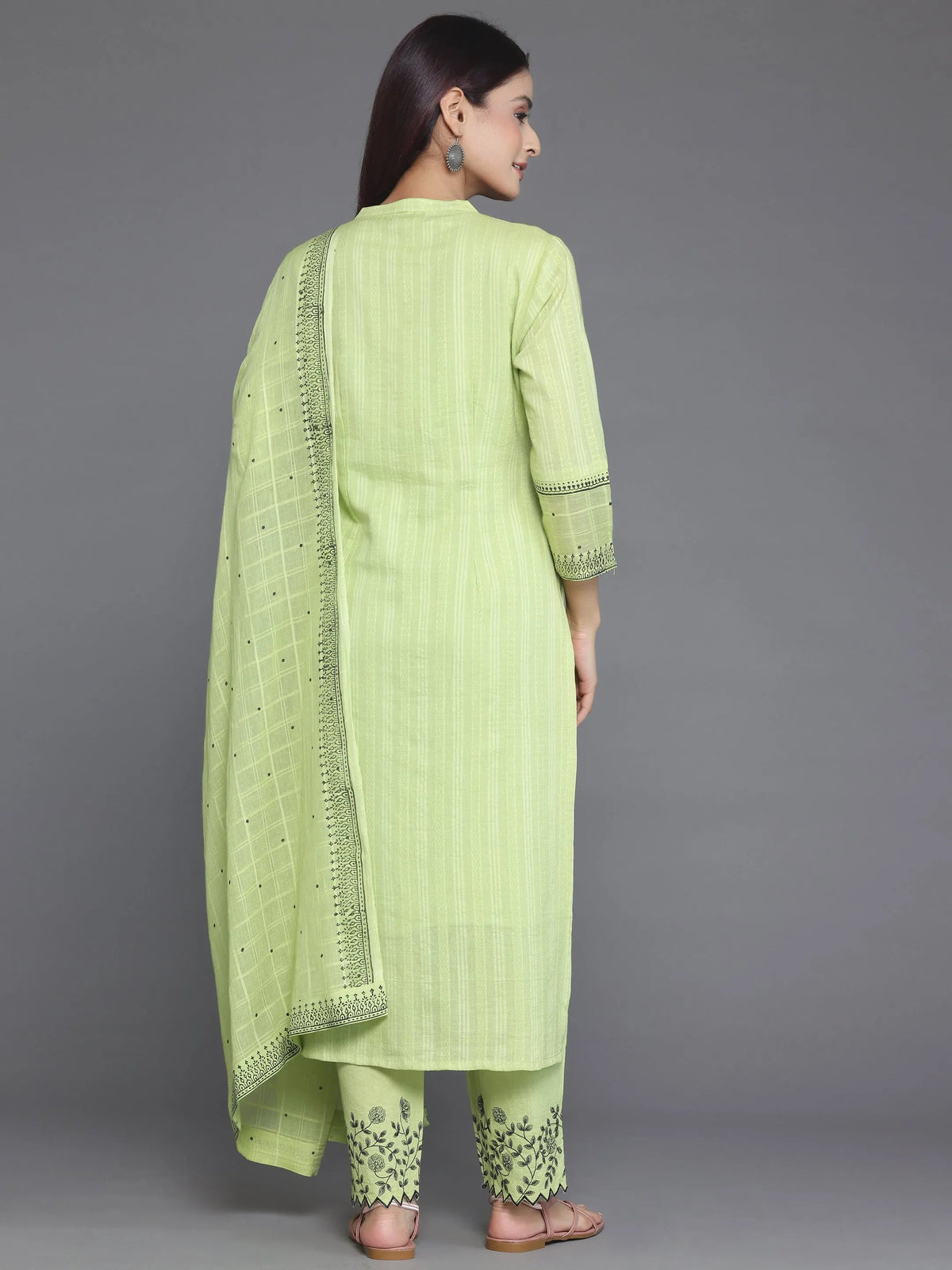 Libas Green Woven Design Cotton Straight Suit With Dupatta