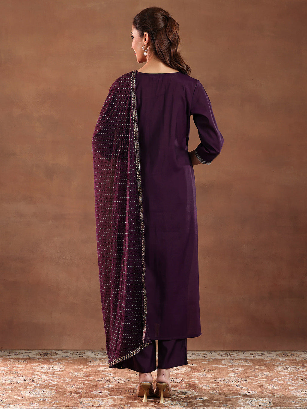 Gerua Wine Embroidered Silk Blend Straight Suit With Dupatta