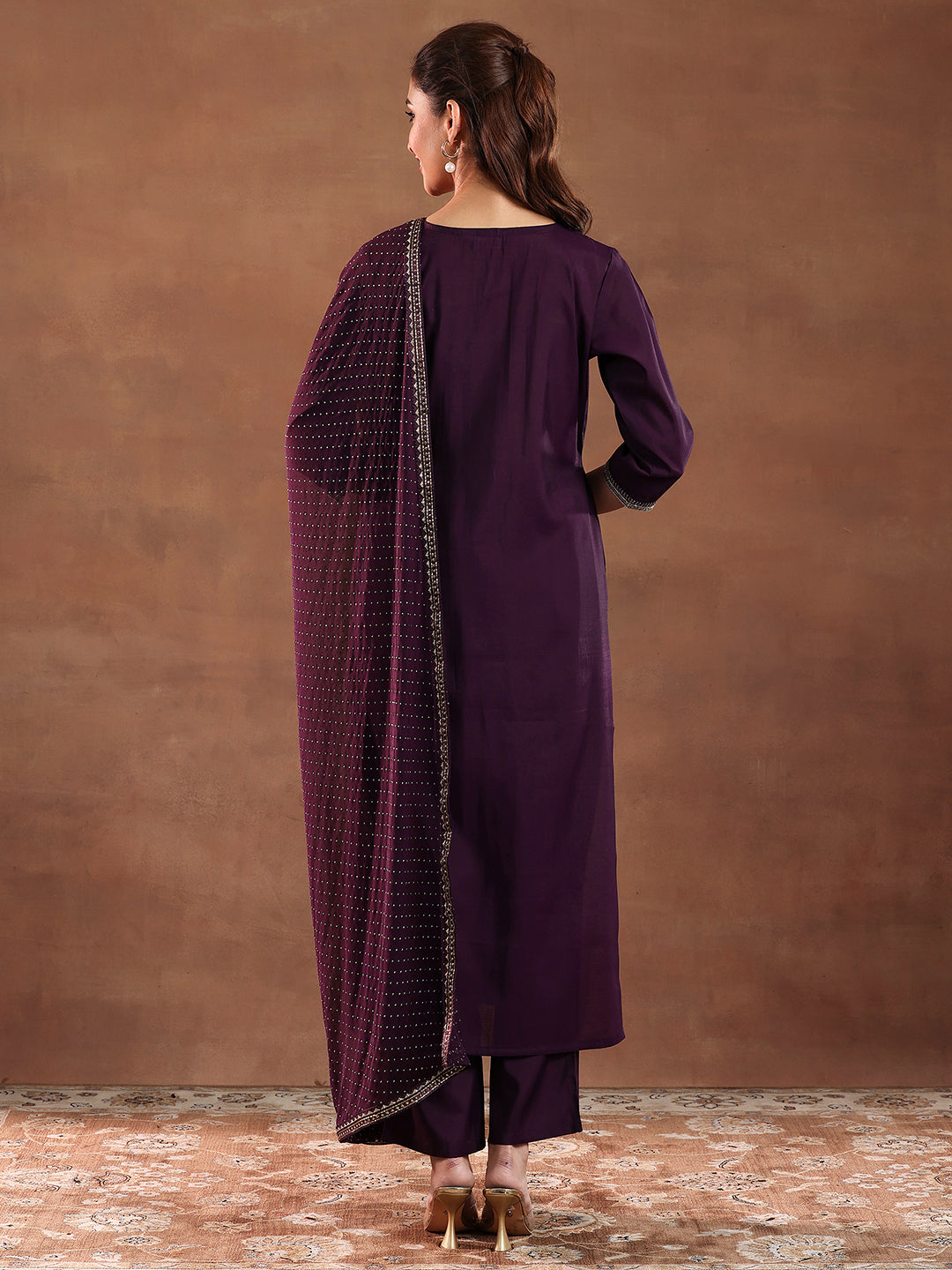 Gerua Wine Embroidered Silk Blend Straight Suit With Dupatta