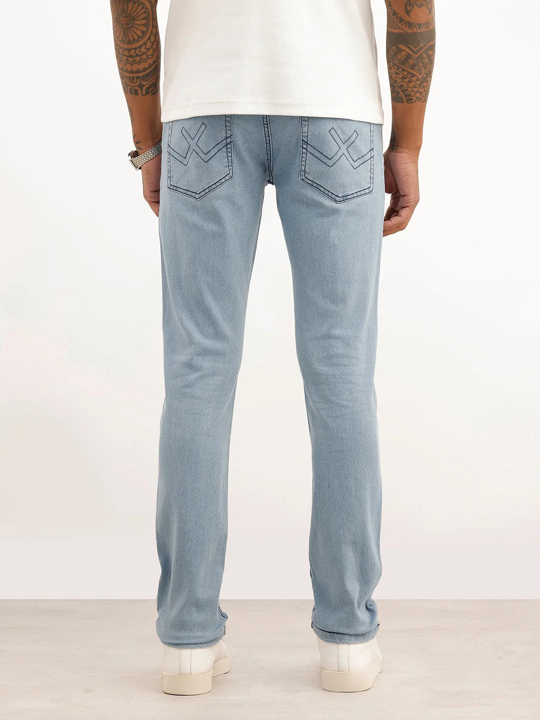 Washed Solid Slim Fit Jeans | Light Blue