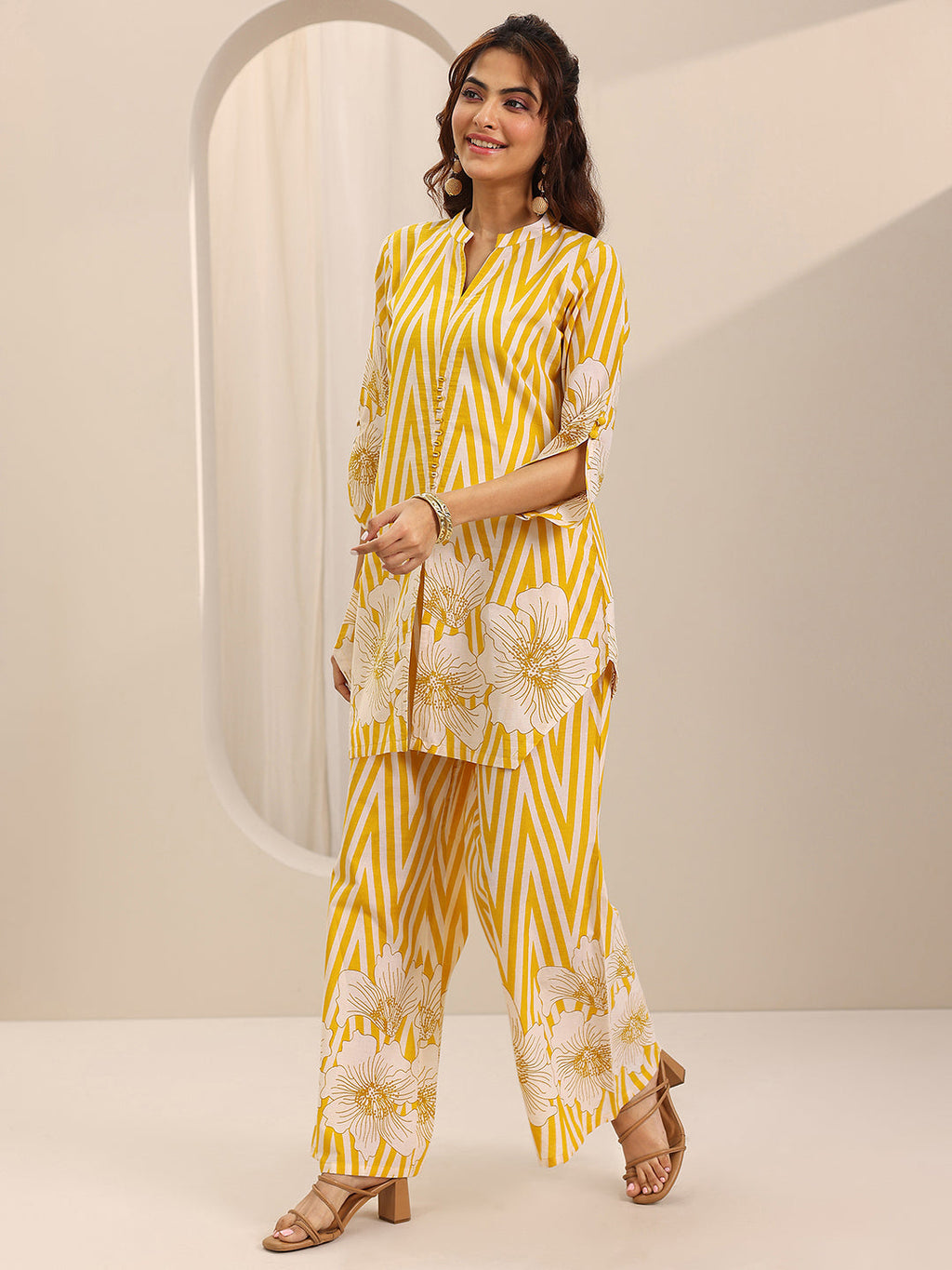 Libas Yellow Printed Cotton Co-Ord Sets CO87
