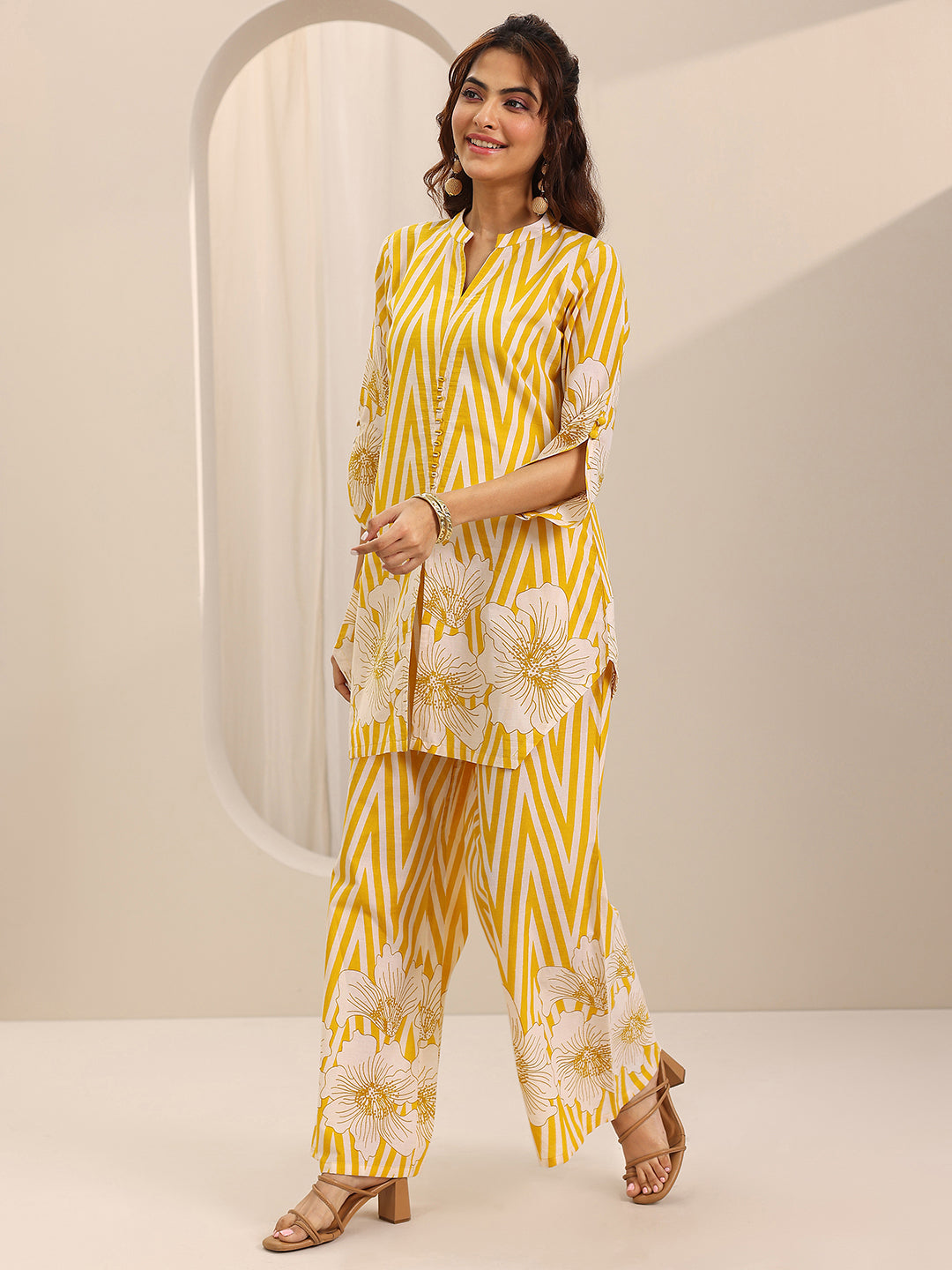 Libas Yellow Printed Cotton Co-Ord Sets CO87