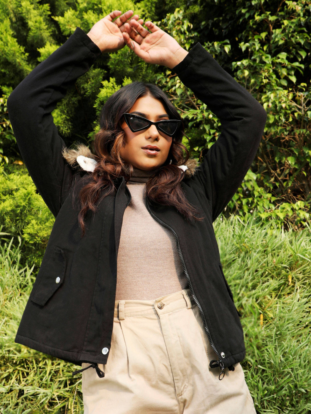 Womens Zip-Front Jacket with Fur Details | JC78 - view 1