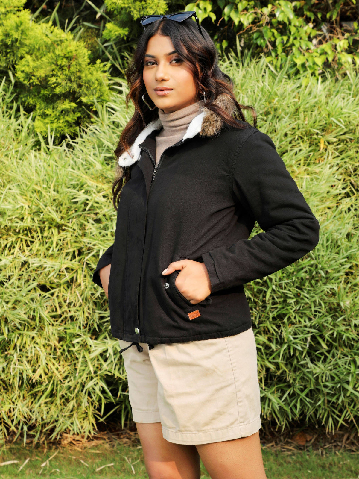 Womens Zip-Front Jacket with Fur Details | JC78 - view 2