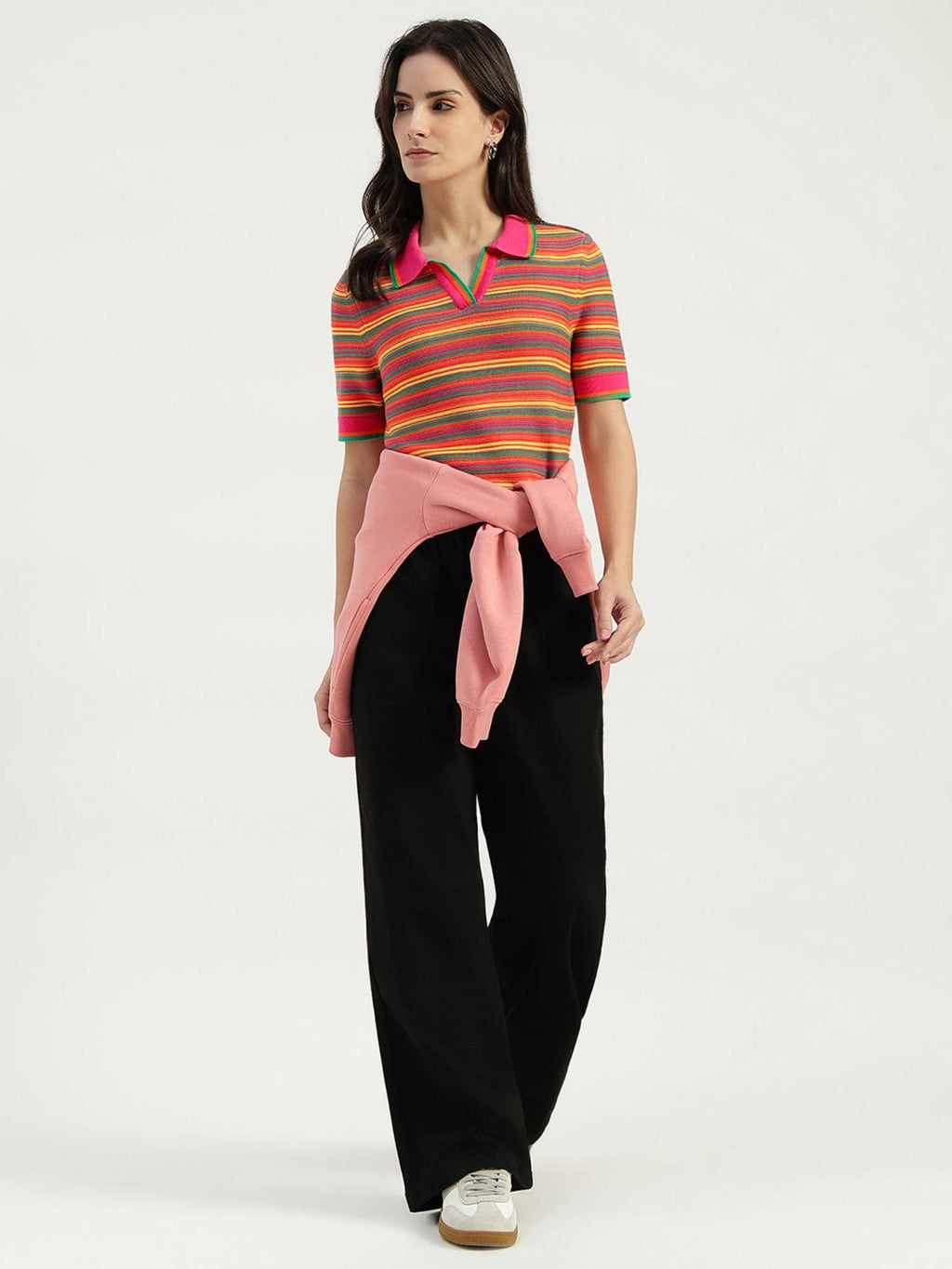 Pink Johny Collar Striped Polo T-Shirt | PW43 - view 4
