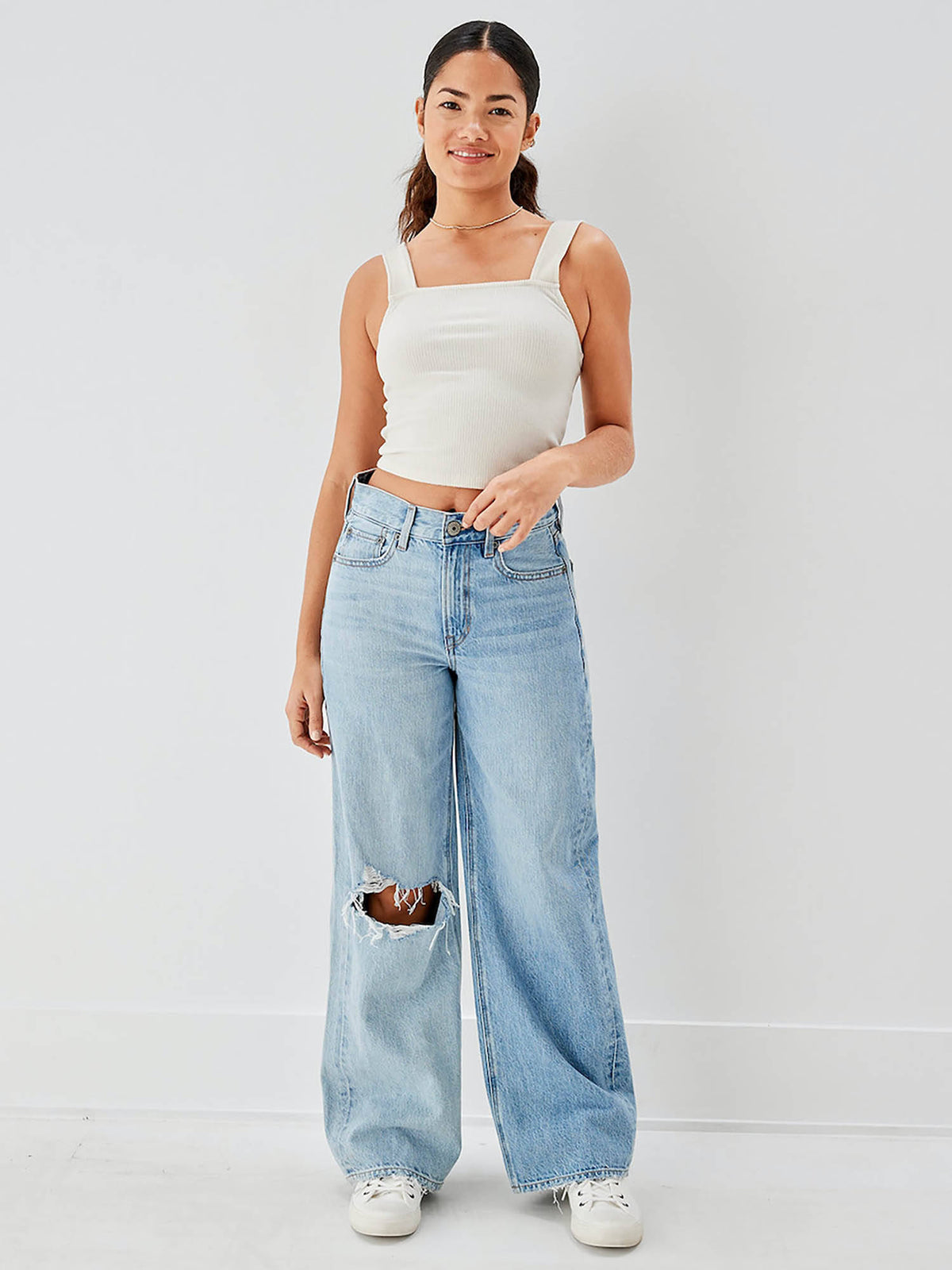 Women Blue Ripped Super High Rise Baggy Wide Leg Jeans | BG78 - view 1