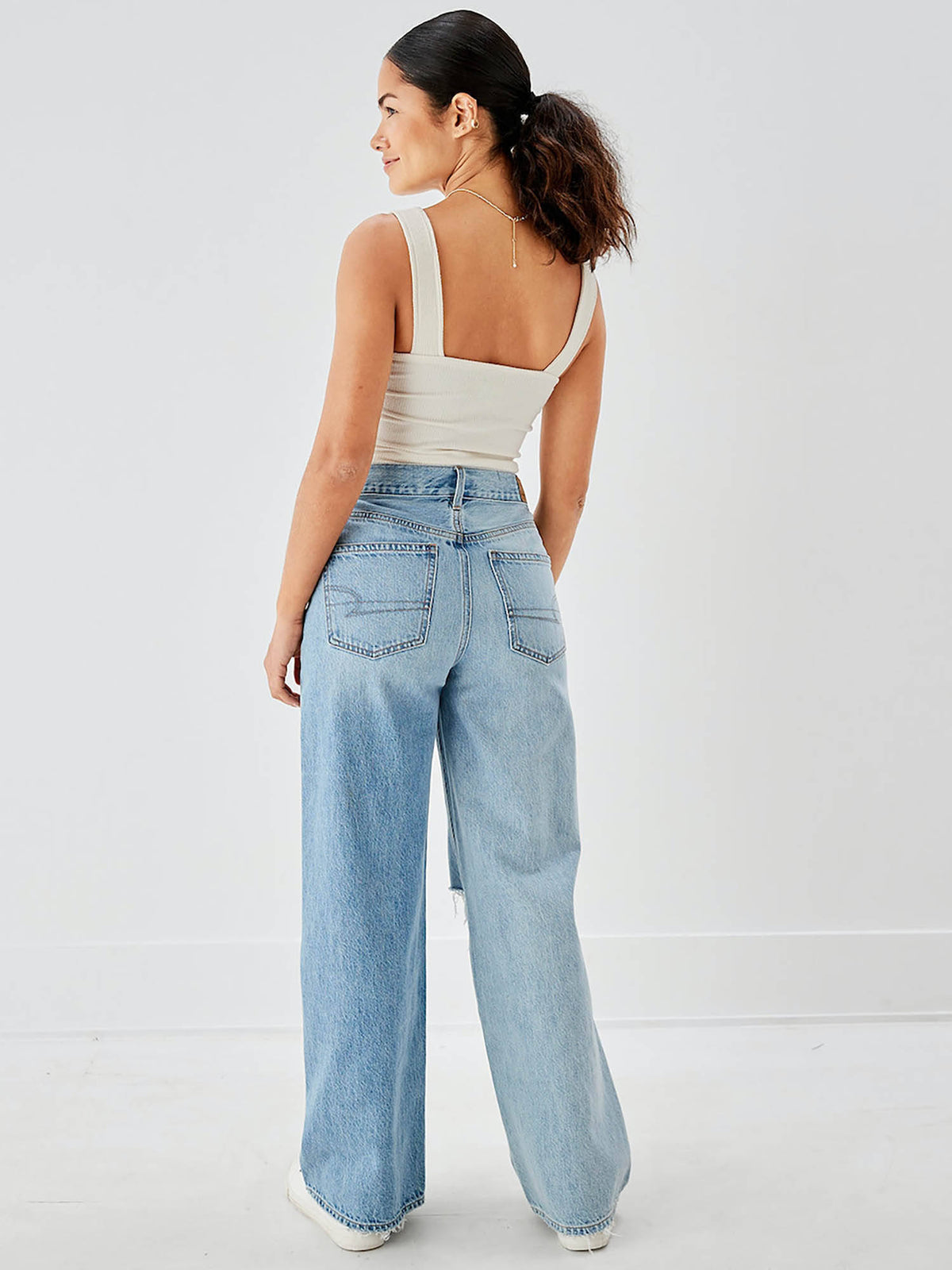 Women Blue Ripped Super High Rise Baggy Wide Leg Jeans | BG78 - view 2