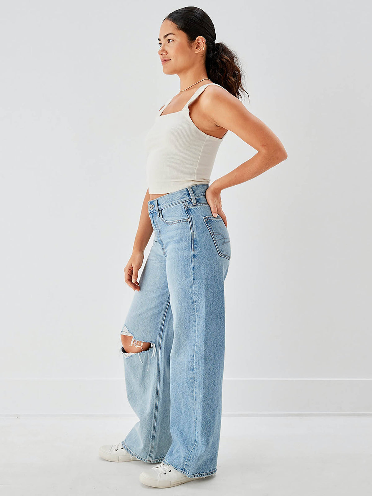 Women Blue Ripped Super High Rise Baggy Wide Leg Jeans | BG78 - view 3