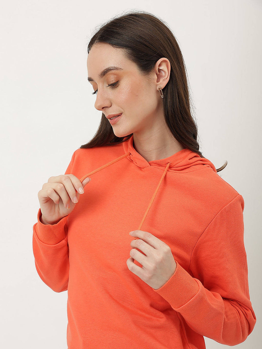 Cotton Mix Plain Hooded Orange Hoodie | HD56 - view 3