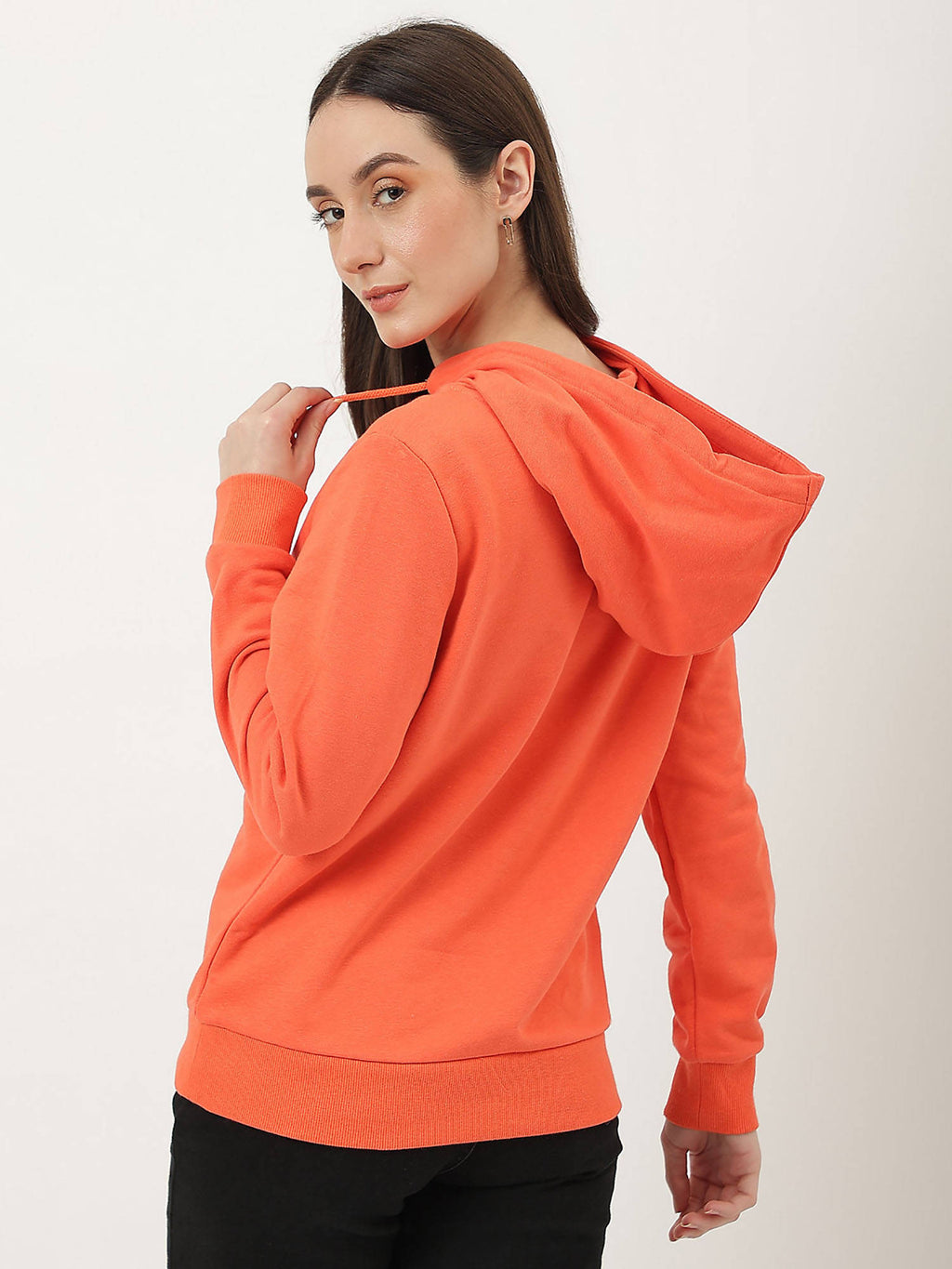 Cotton Mix Plain Hooded Orange Hoodie | HD56 - view 4