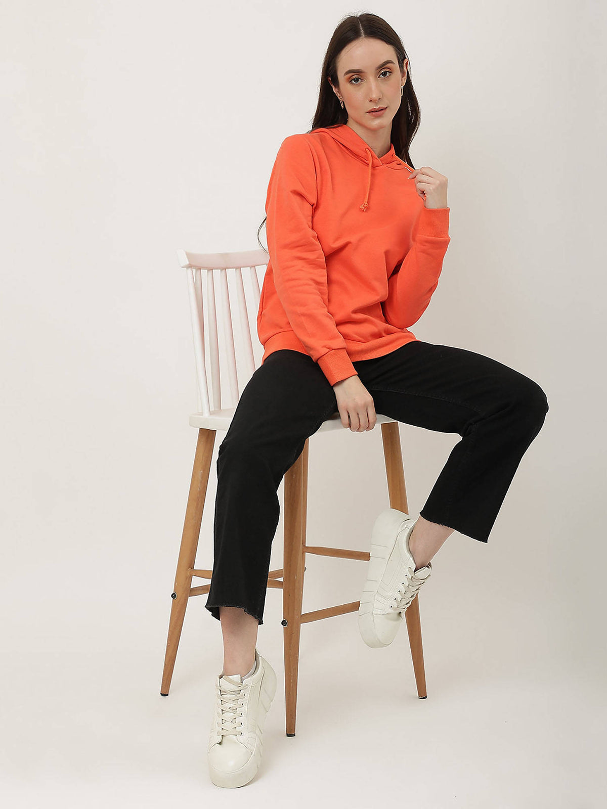 Cotton Mix Plain Hooded Orange Hoodie | HD56 - view 5