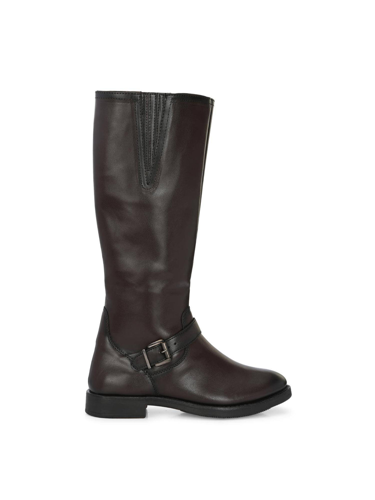 Brown Women Vegan Leather Low Heel Knee Buckle Boots | BT61 - view 2