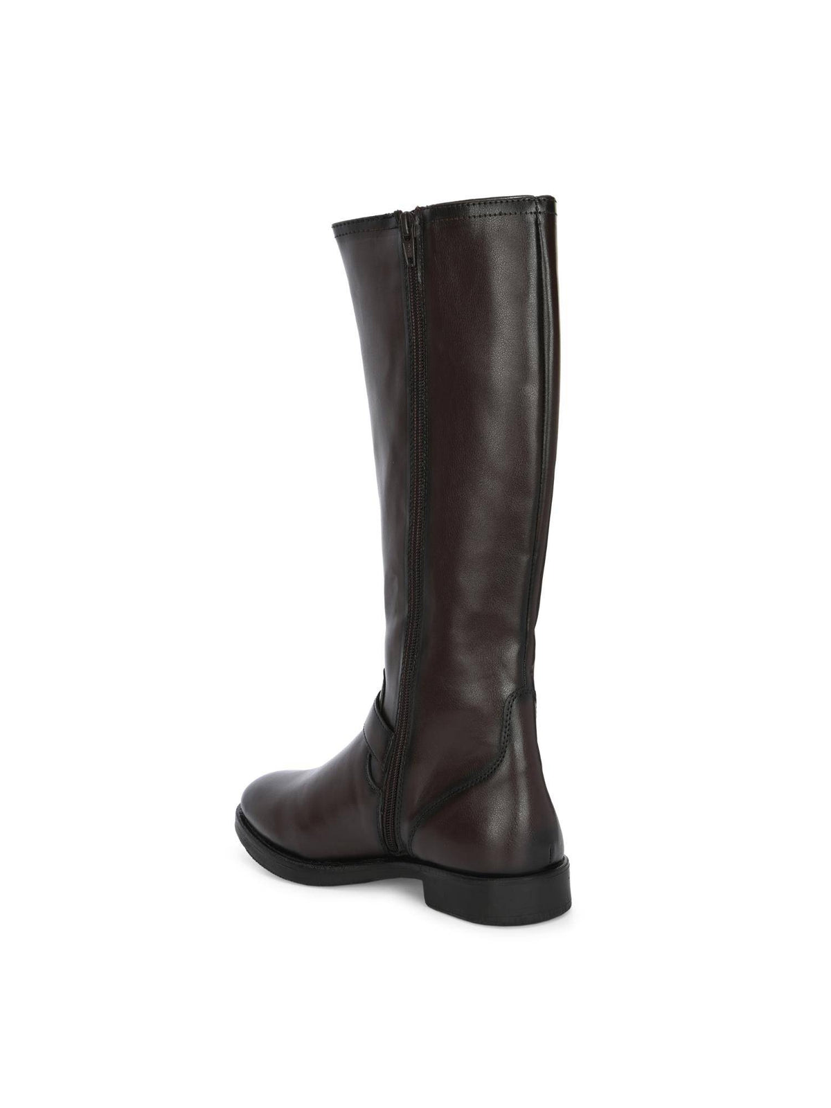 Brown Women Vegan Leather Low Heel Knee Buckle Boots | BT61 - view 3