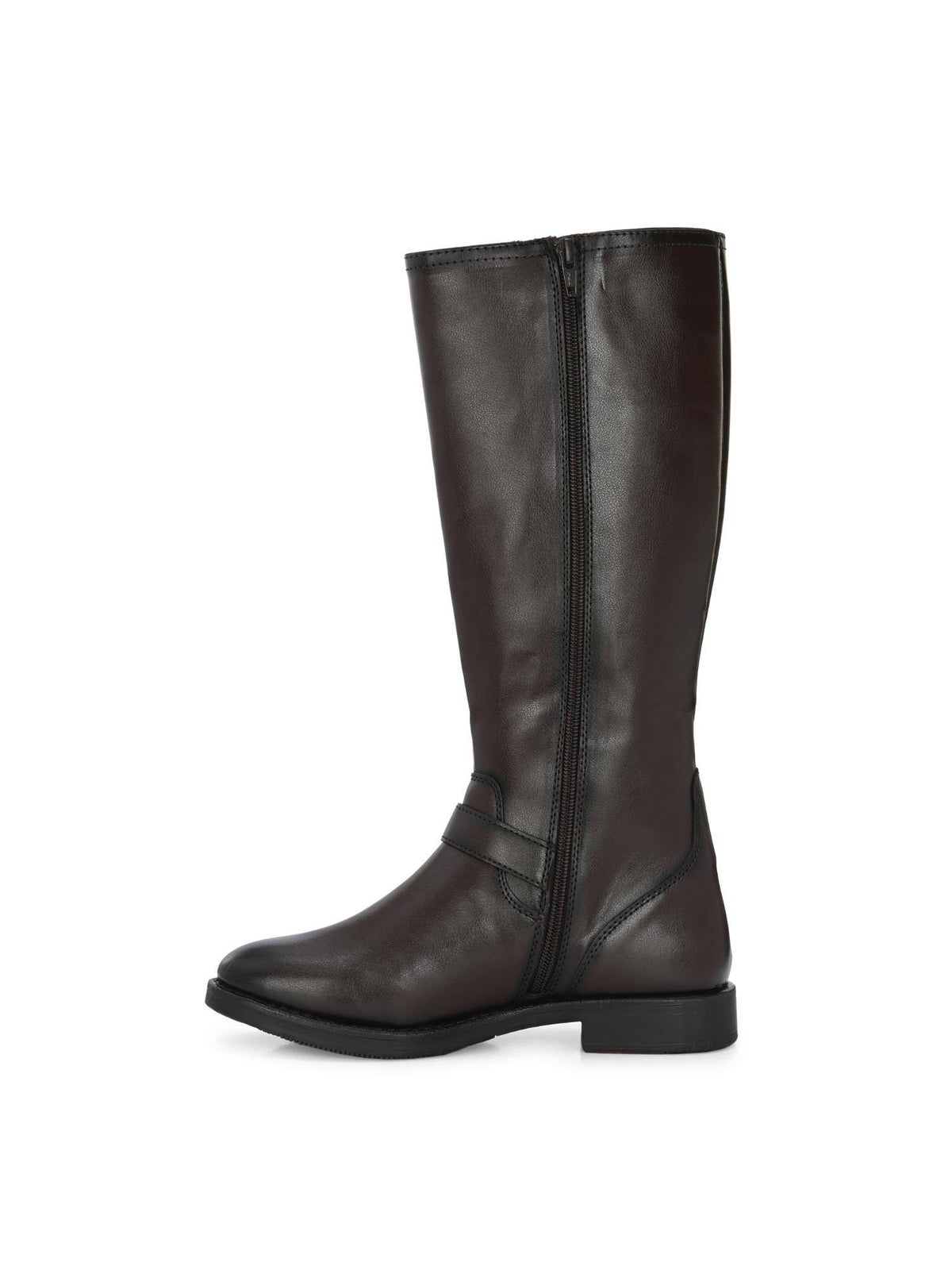 Brown Women Vegan Leather Low Heel Knee Buckle Boots | BT61 - view 4