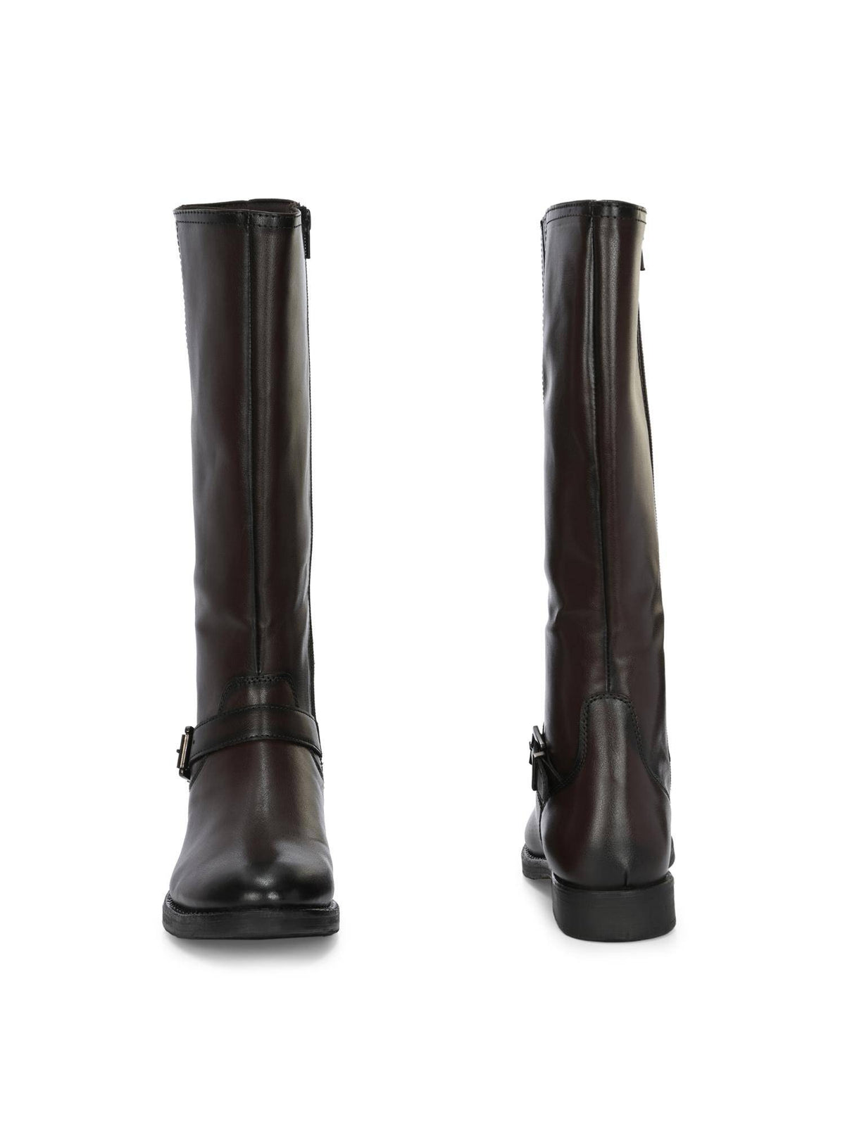 Brown Women Vegan Leather Low Heel Knee Buckle Boots | BT61 - view 5