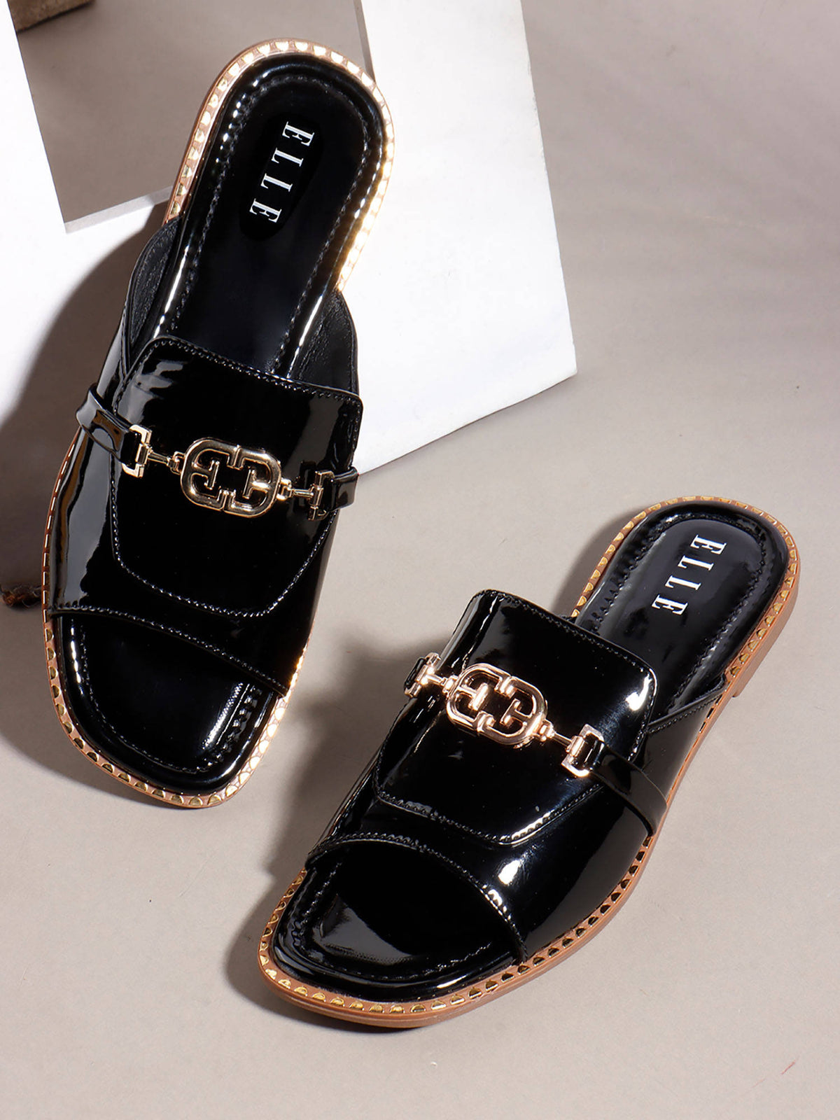 Black Women's Stylish Slip-On Flats with Embellishment | F61 - view 4