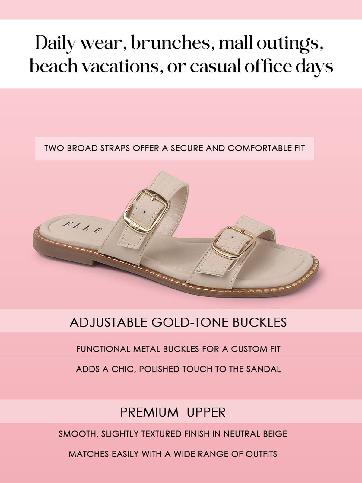 Beige Women's Double-Strap Buckle Flats | F61 - view 3