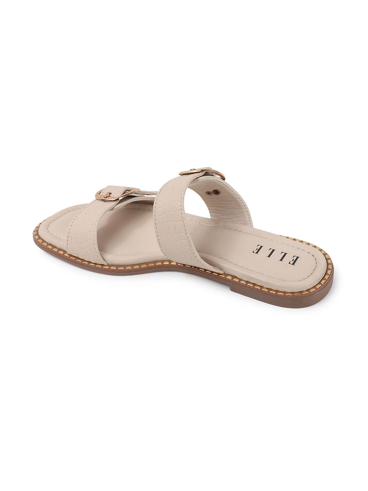 Beige Women's Double-Strap Buckle Flats | F61 - view 5