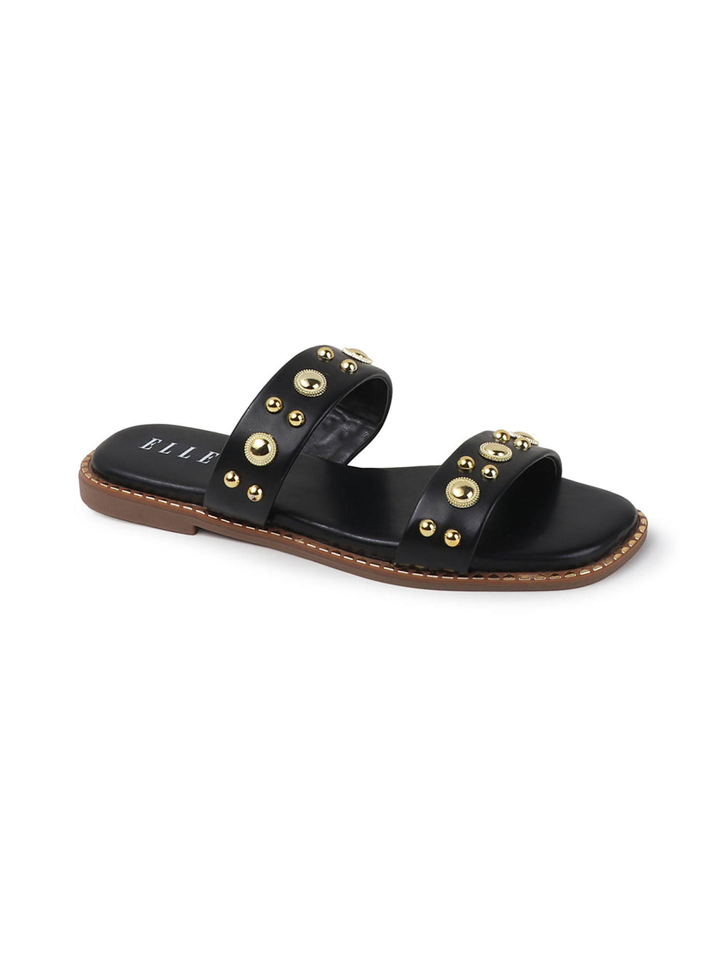 Black Women's Double-Strap Studded Flats | F61 - view 3