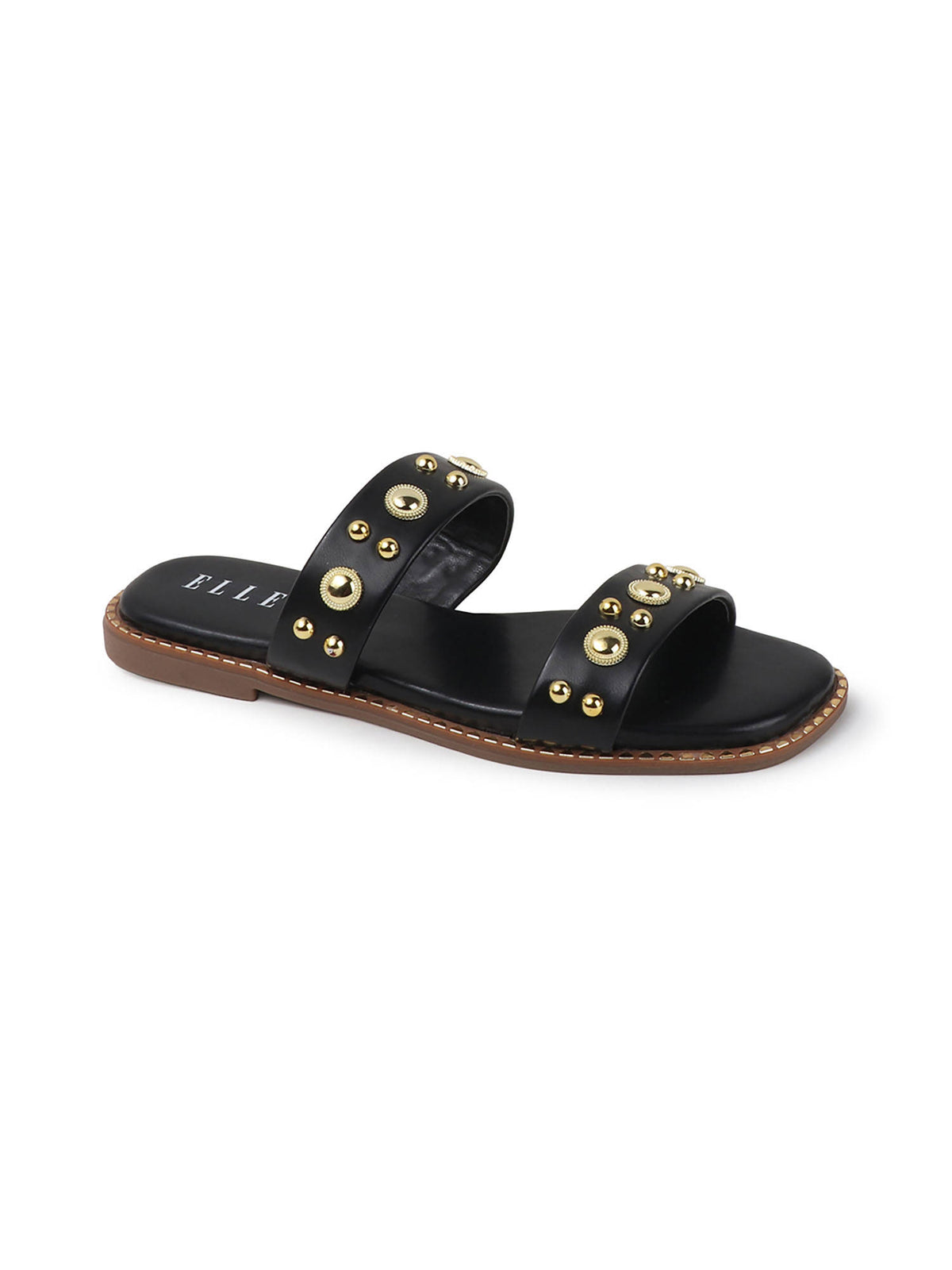 Black Women's Double-Strap Studded Flats | F61 - view 3