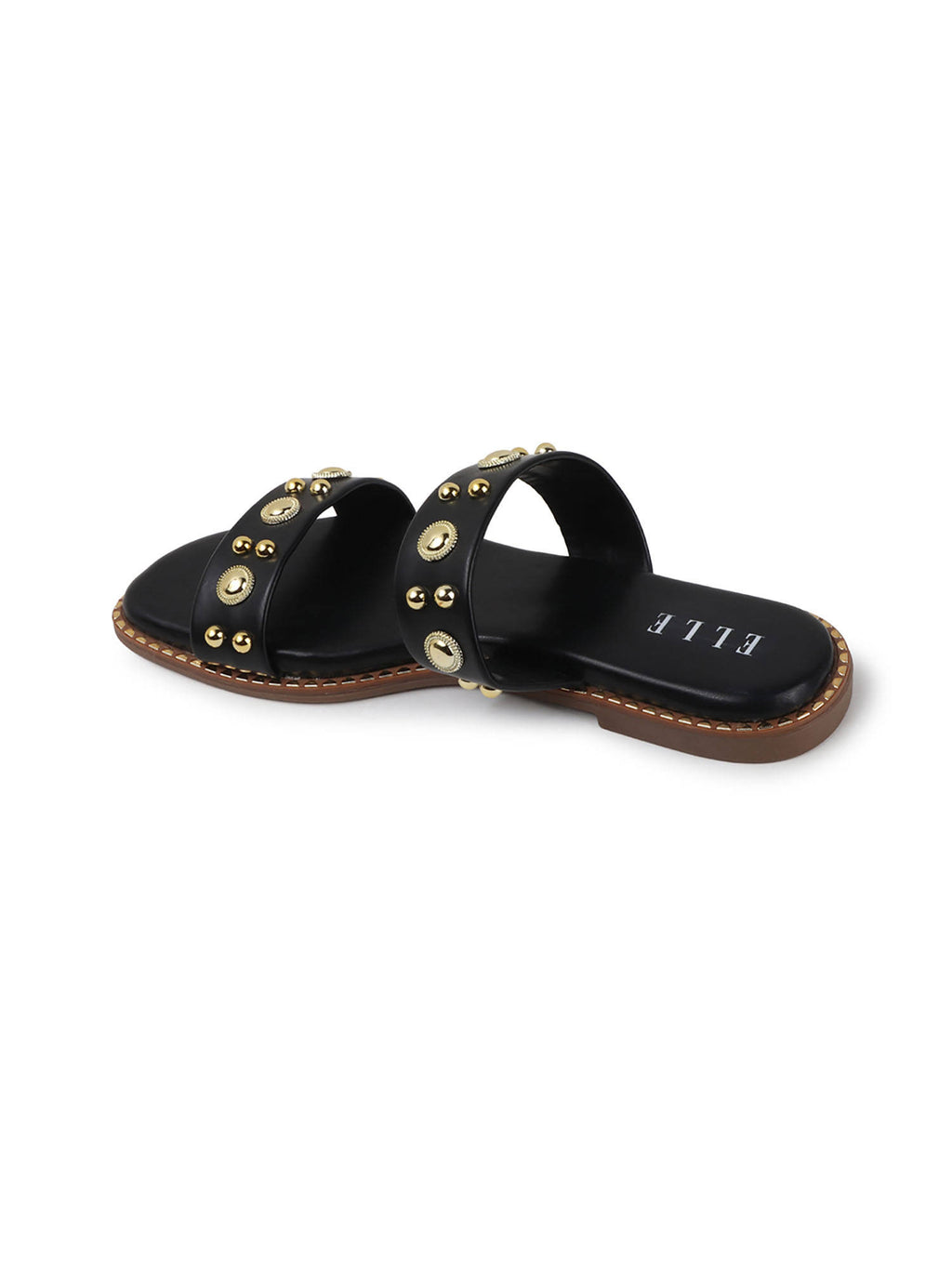 Black Women's Double-Strap Studded Flats | F61 - view 5