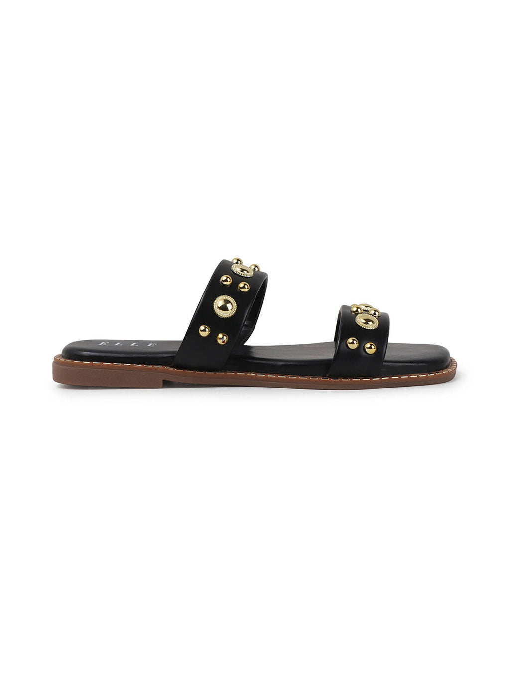 Black Women's Double-Strap Studded Flats | F61 - view 6