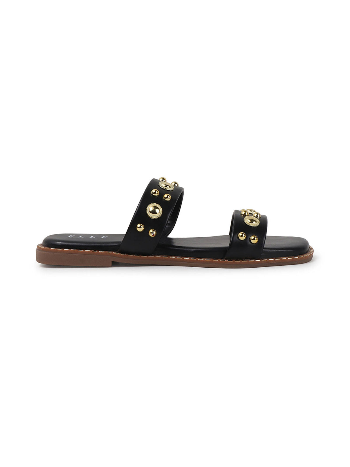 Black Women's Double-Strap Studded Flats | F61 - view 6