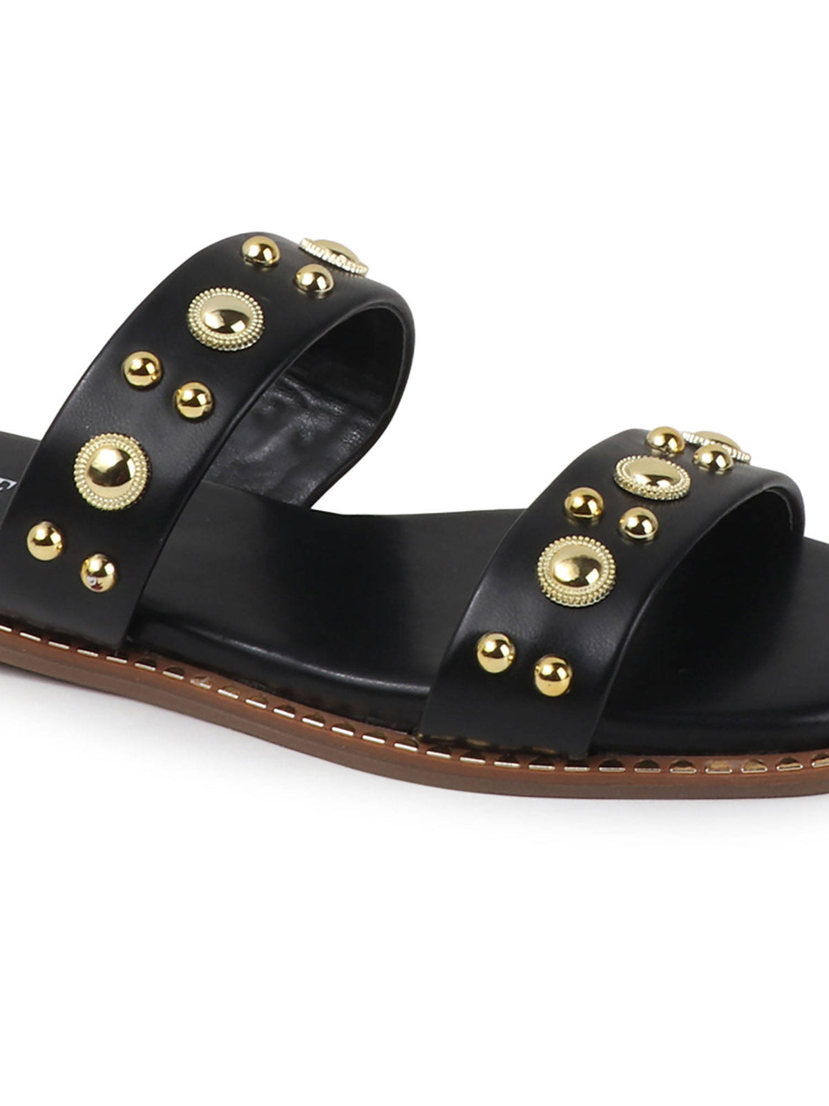 Black Women's Double-Strap Studded Flats | F61 - view 7