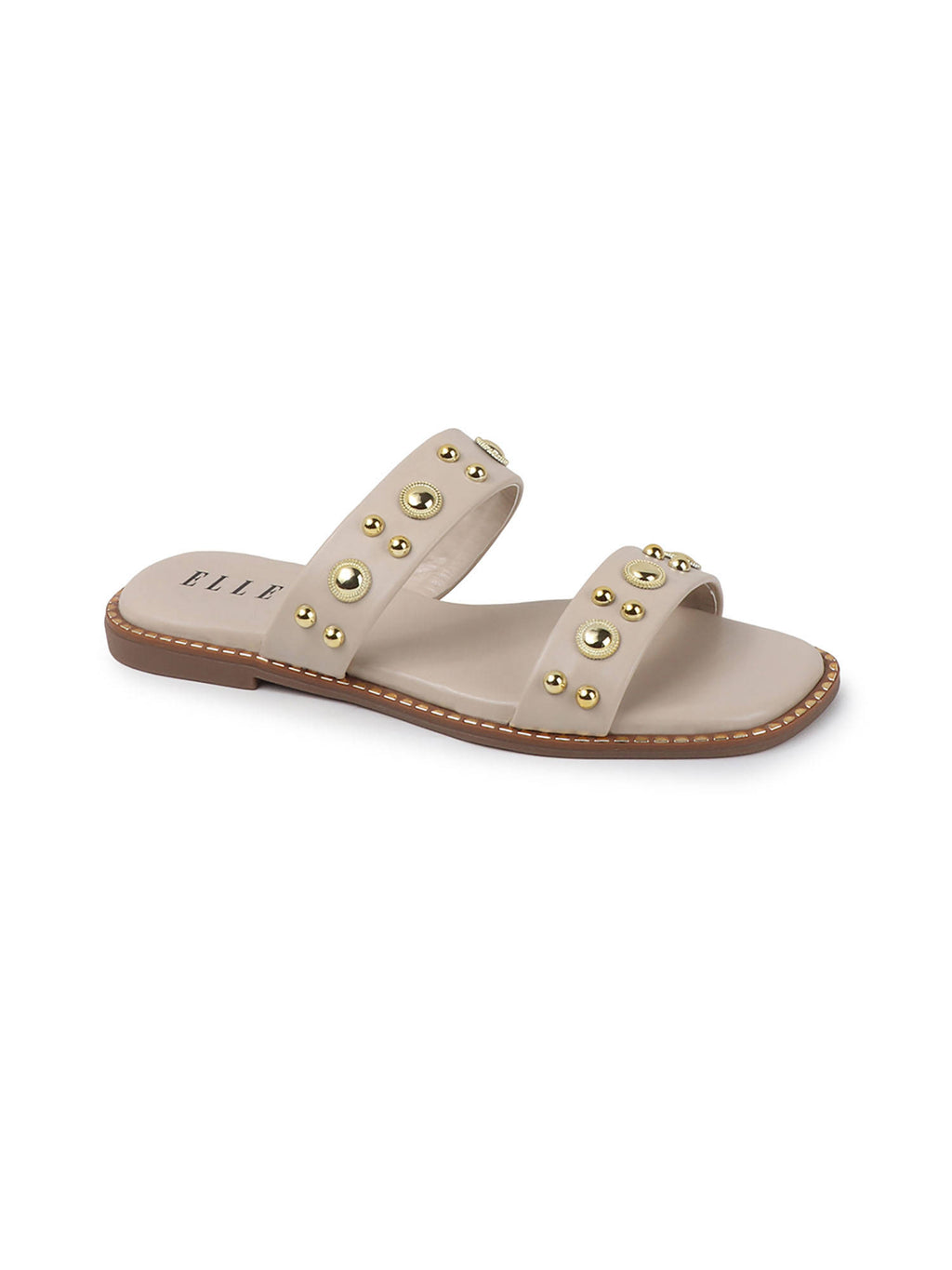 Cream Women's Double-Strap Studded Flats | F61 - view 3