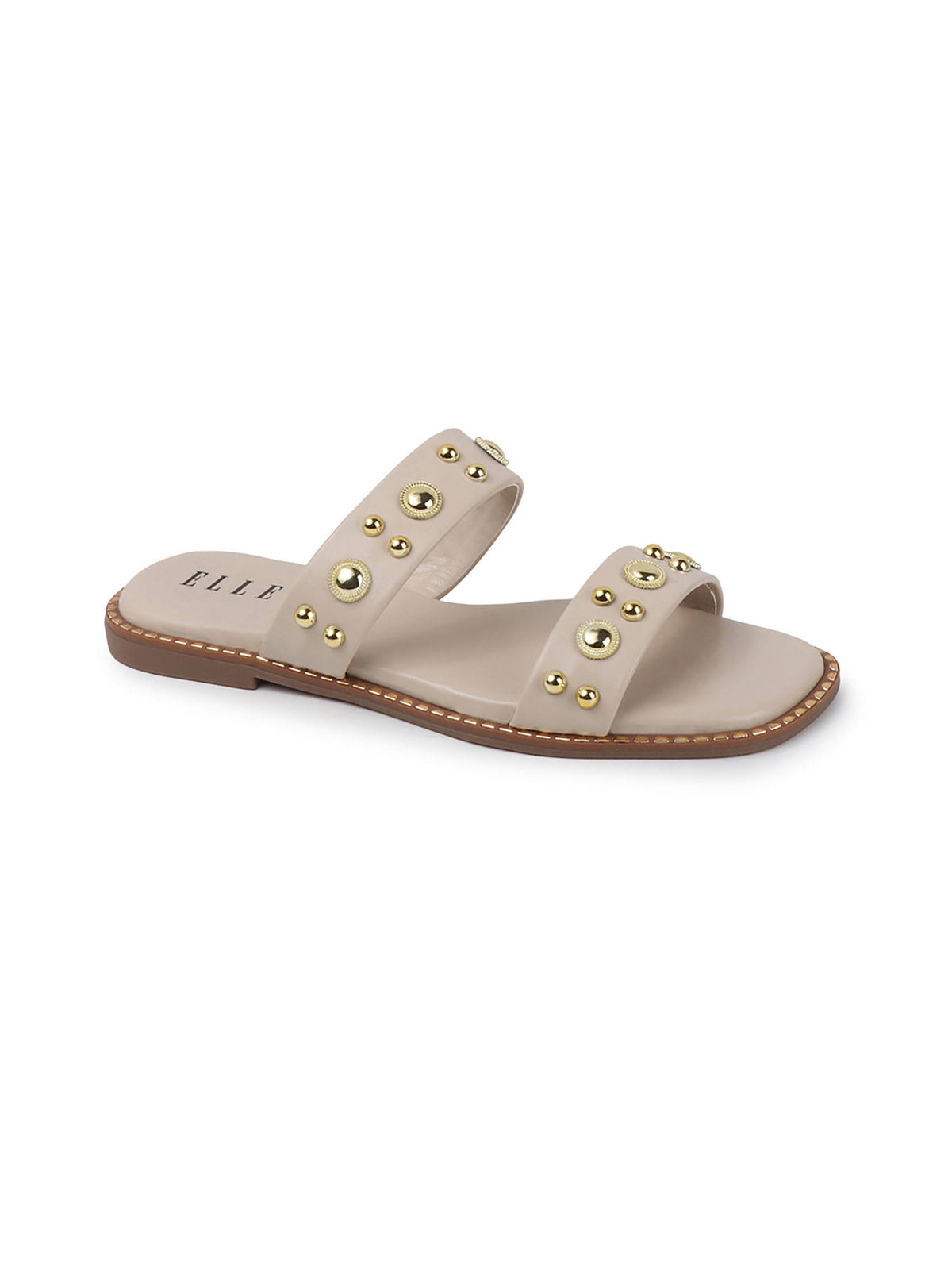 Cream Women's Double-Strap Studded Flats | F61 - view 3