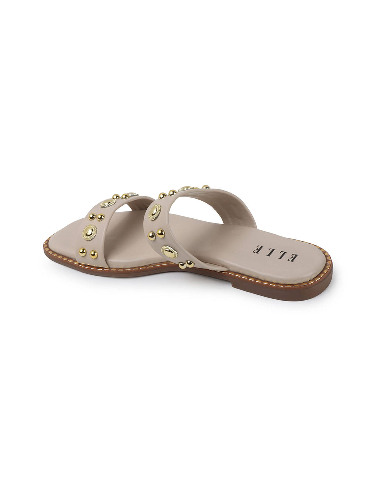Cream Women's Double-Strap Studded Flats | F61 - view 5