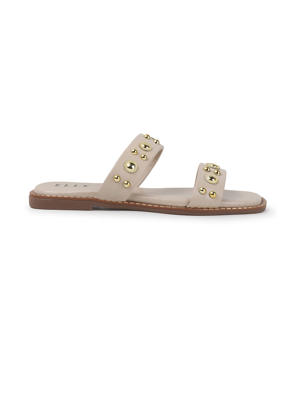Cream Women's Double-Strap Studded Flats | F61 - view 6