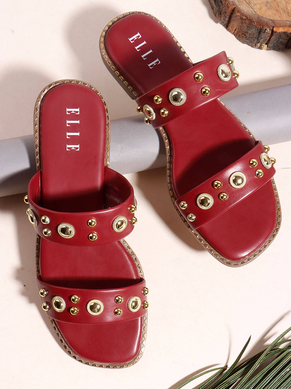 Cream Women's Double-Strap Studded Flats | F61 - view 11