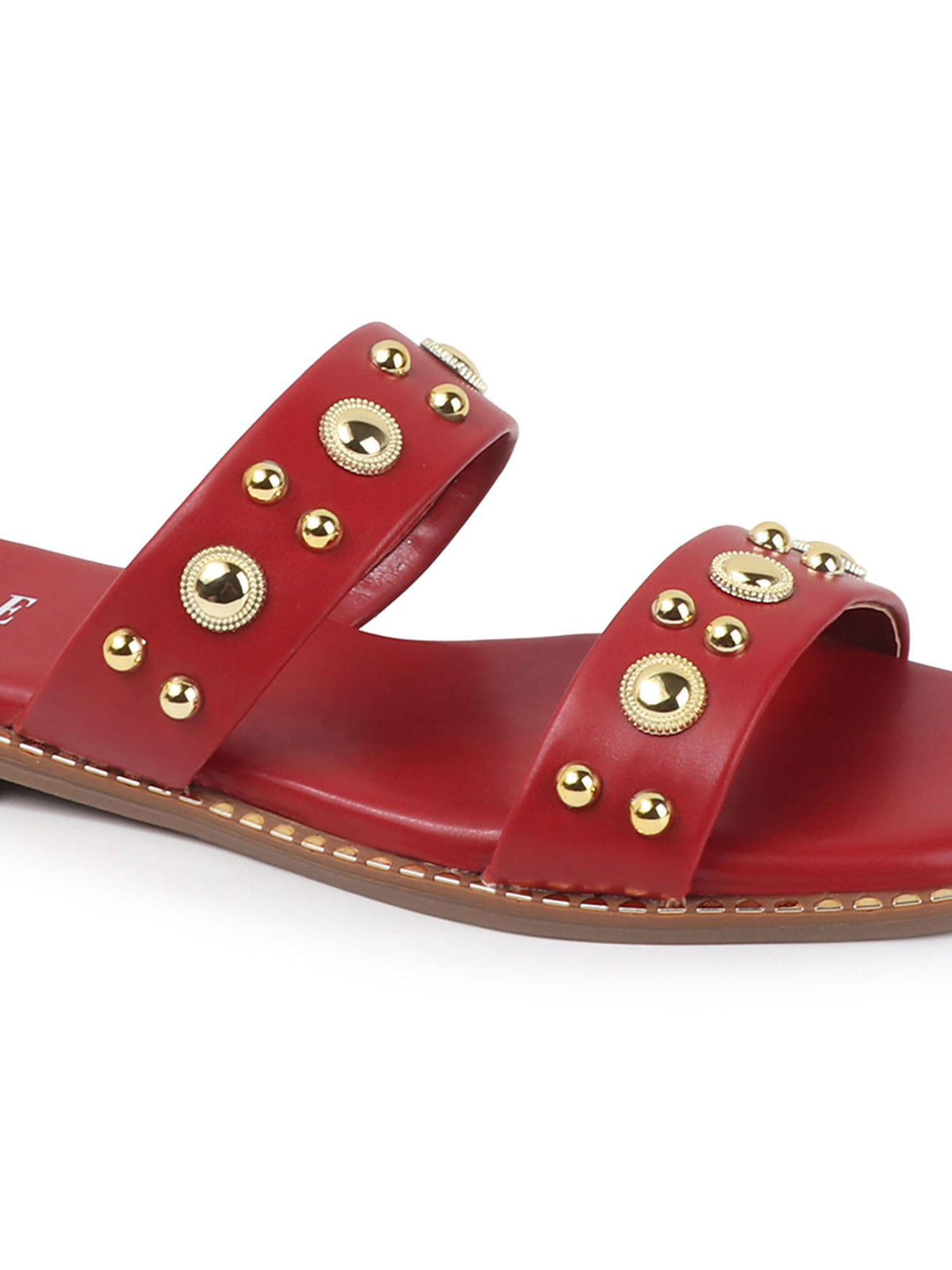 Cream Women's Double-Strap Studded Flats | F61 - view 14