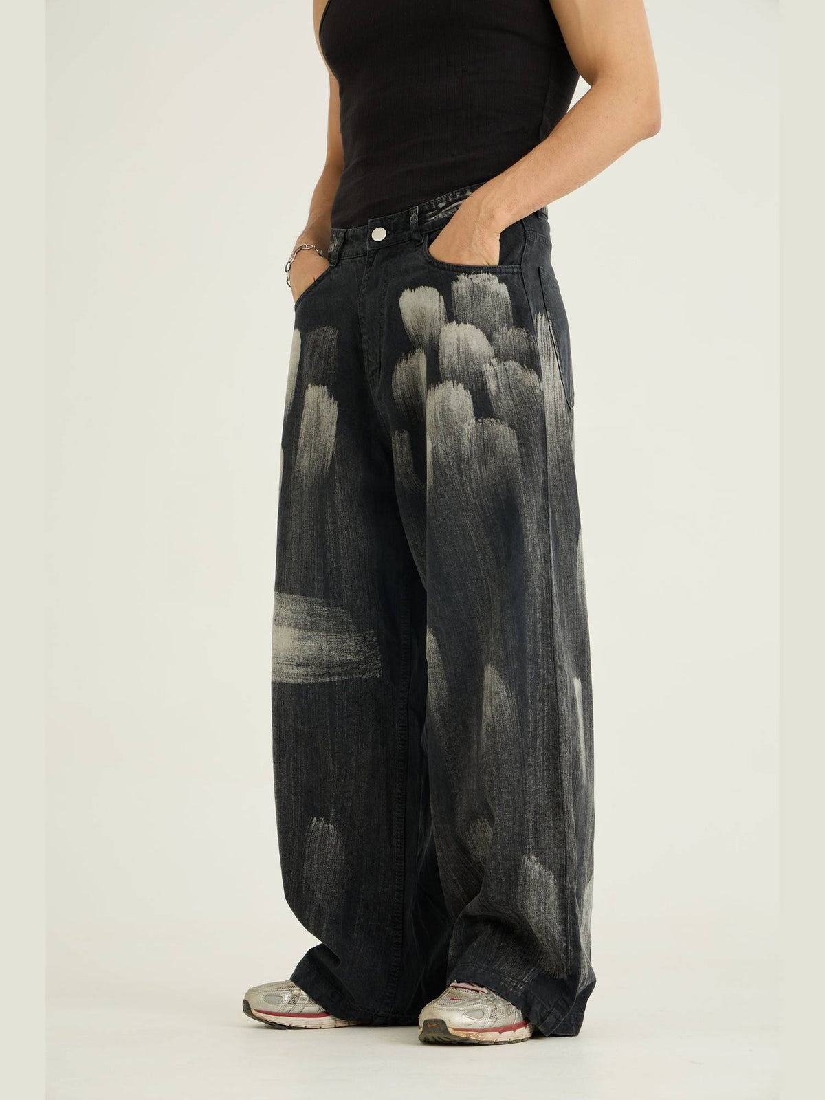 Black Brushed Baggy Jeans | RF89 - view 3