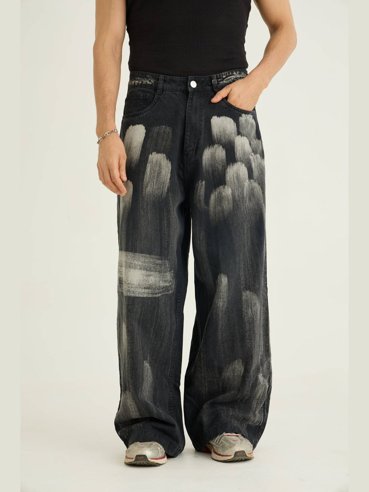 Black Brushed Baggy Jeans | RF89 - view 1