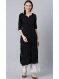 Womens Black Embroidered And Mirror Work Straight Kurta | U3S - view 1