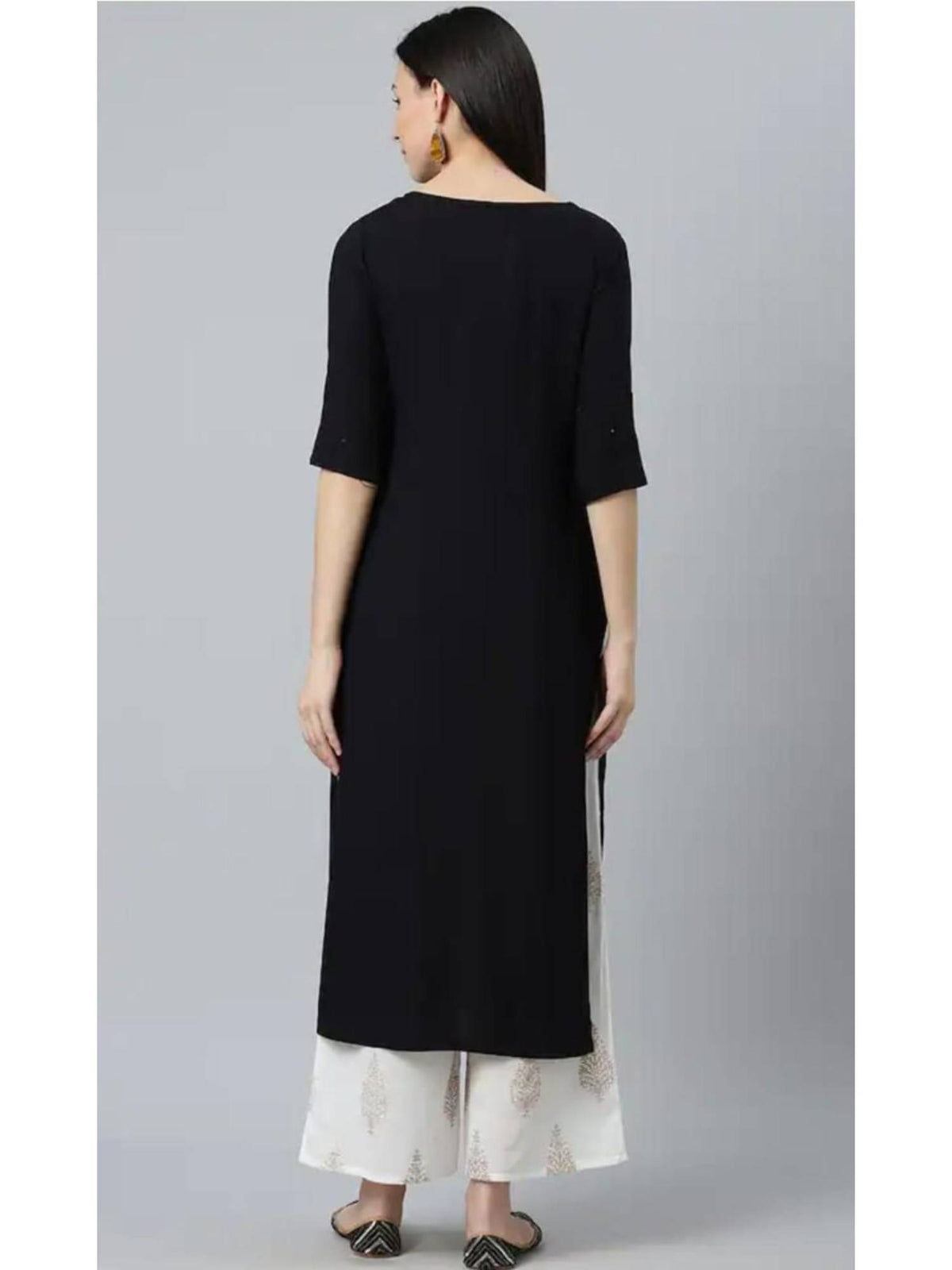 Womens Black Embroidered And Mirror Work Straight Kurta | FY93 - view 3