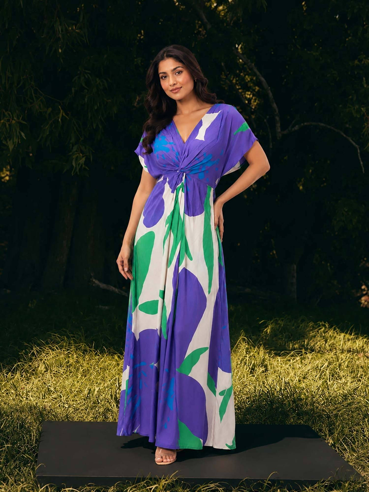 Aster Blue Printed V-Neck Dress | D56 - view 1