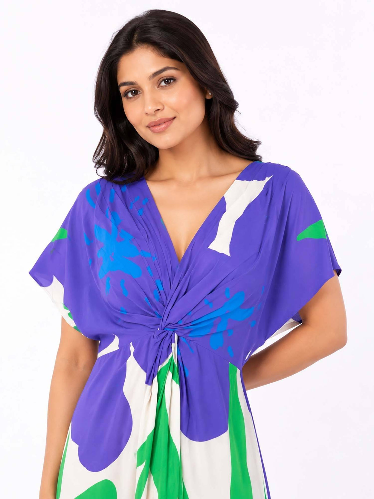 Aster Blue Printed V-Neck Dress | D56 - view 3