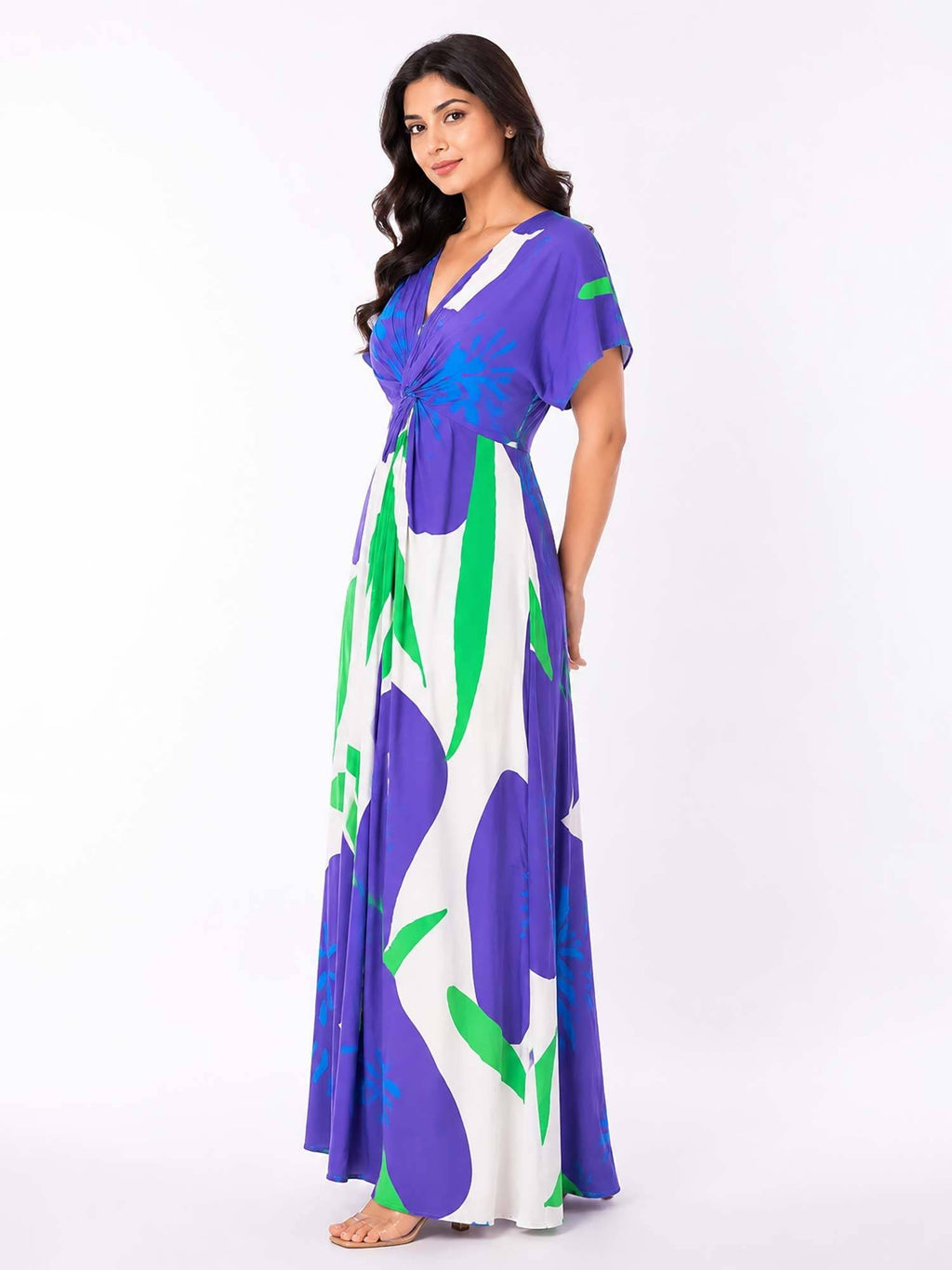 Aster Blue Printed V-Neck Dress | D56 - view 4