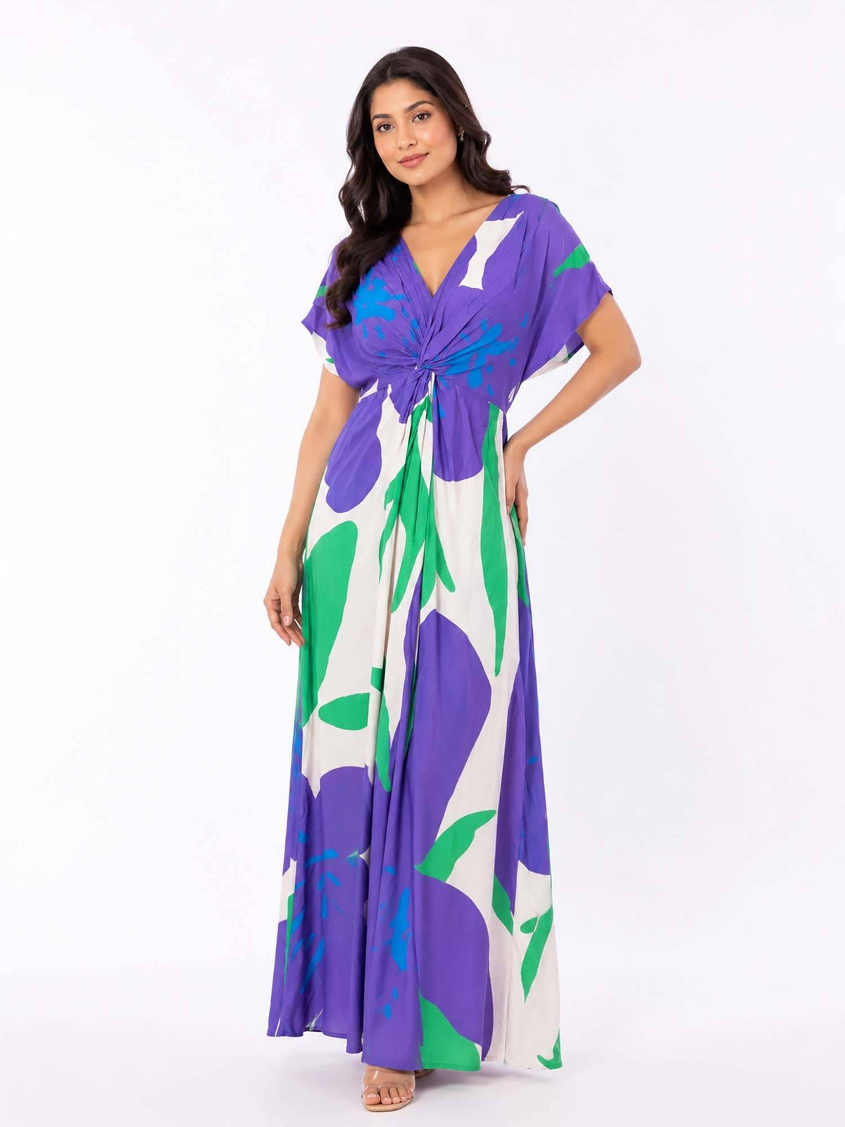 Aster Blue Printed V-Neck Dress | D56 - view 5